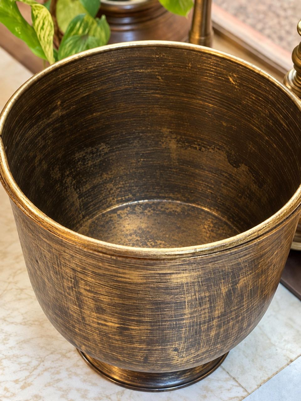 Old Brass Balti As Flower Pot