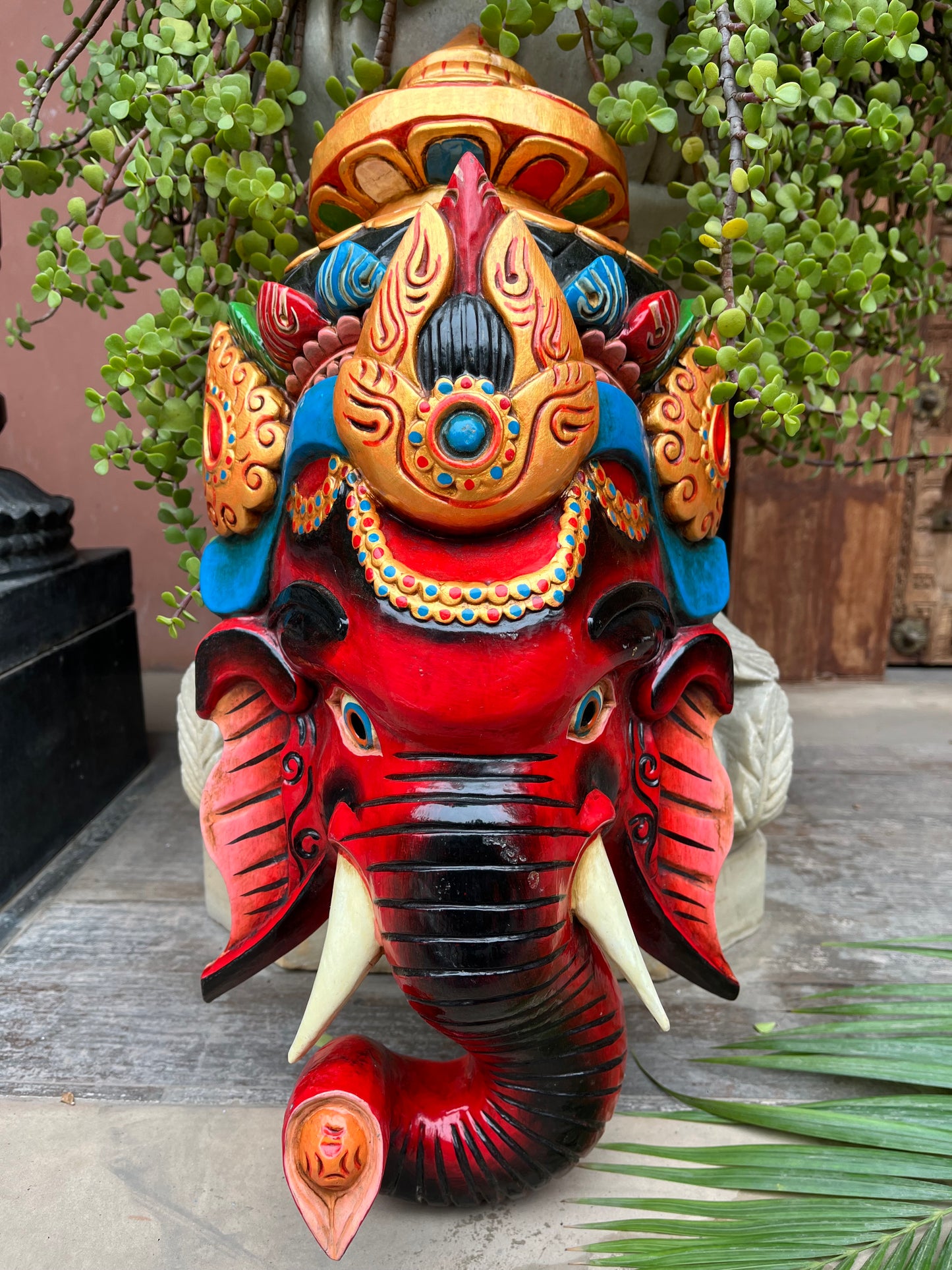 Painted Divine Ganesha Wall Mask