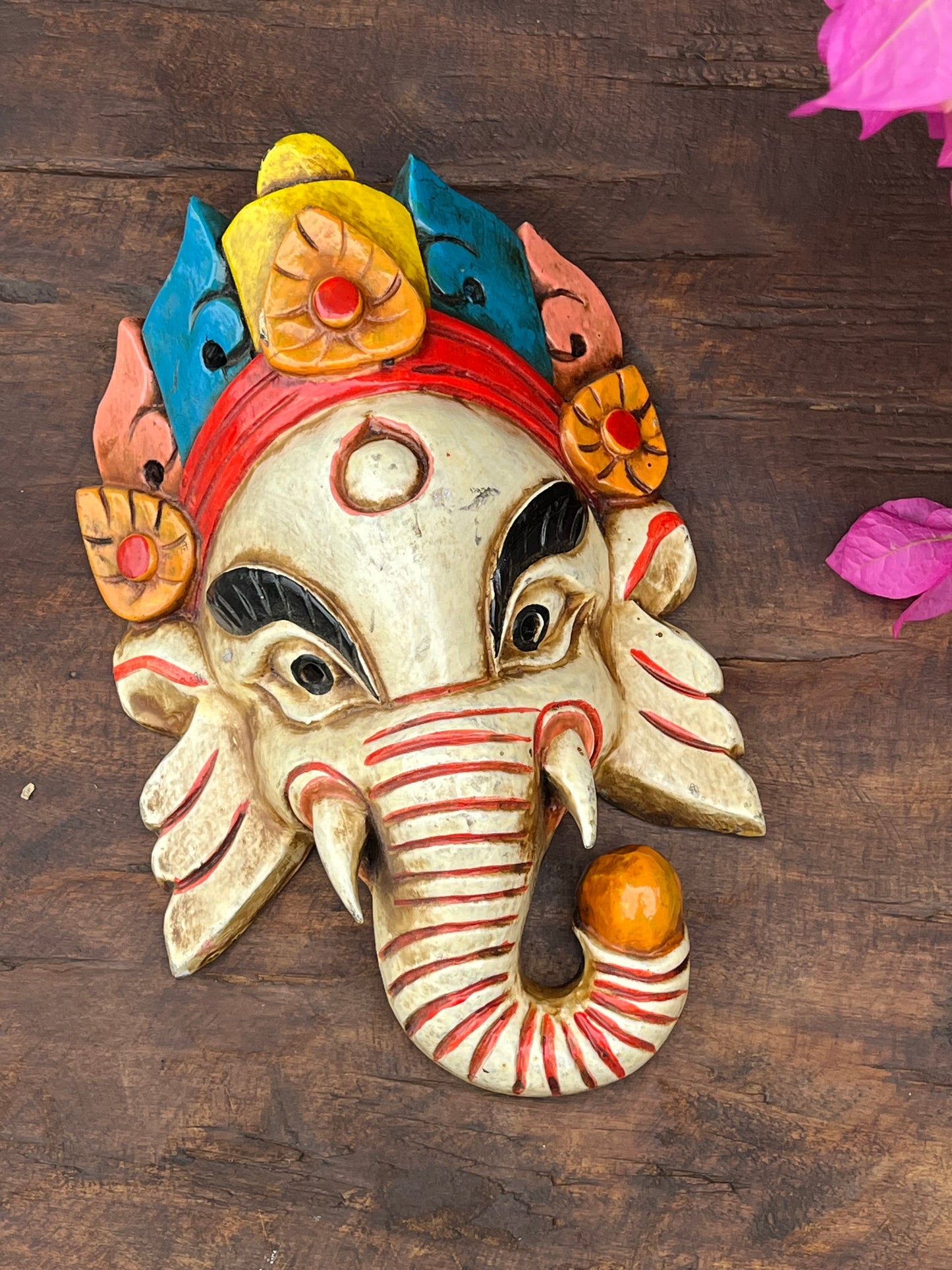 Wood Hand Painted Ganesha Mask