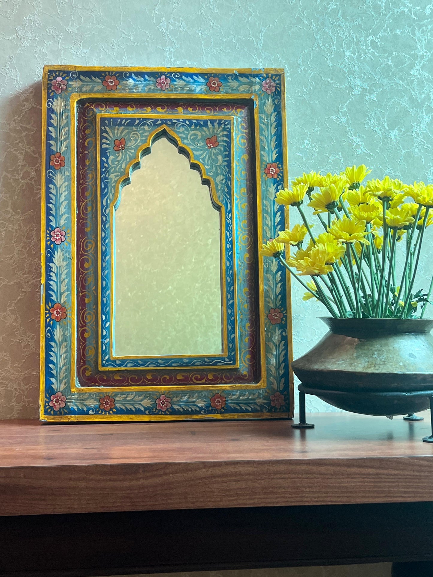 Wooden Hand Painted Decorative Jhrokha Mirror