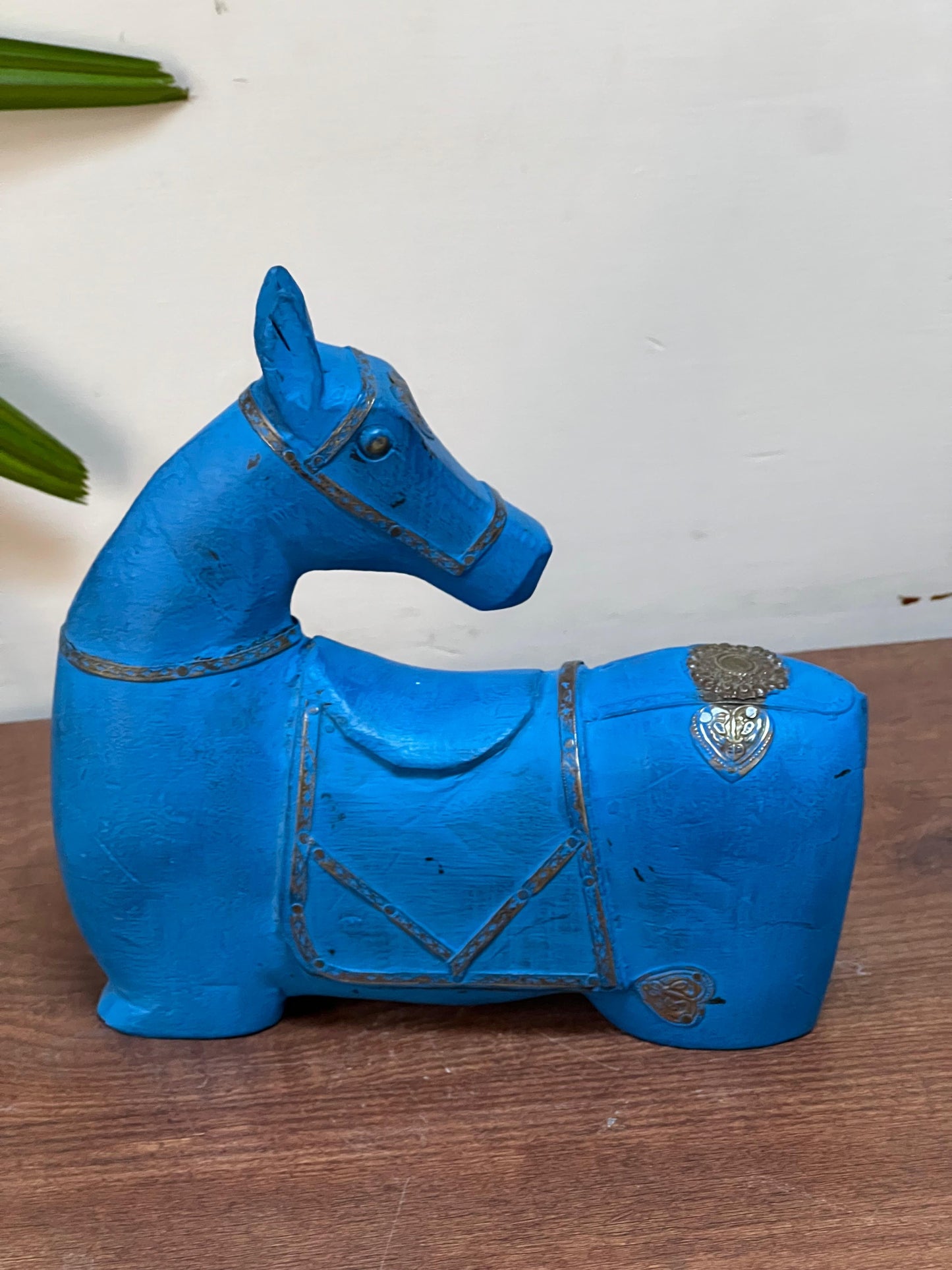 Wood Blue Sitting Horse