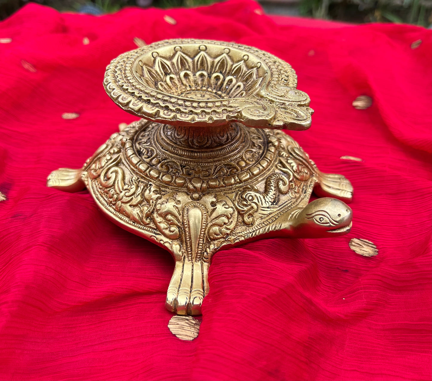 Brass Tortoise Deepam Diya Carved