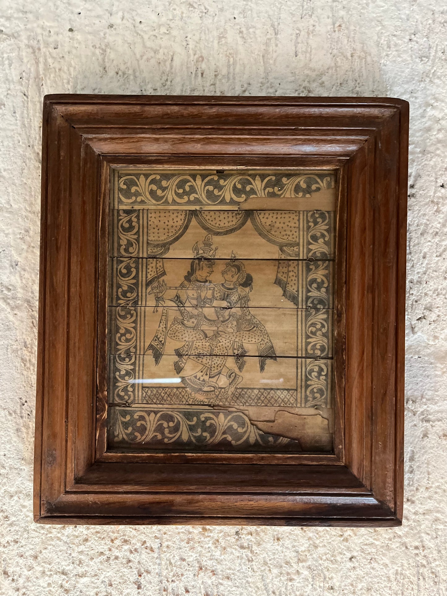 Vintage Palm Leaf Radha Krishna Painting