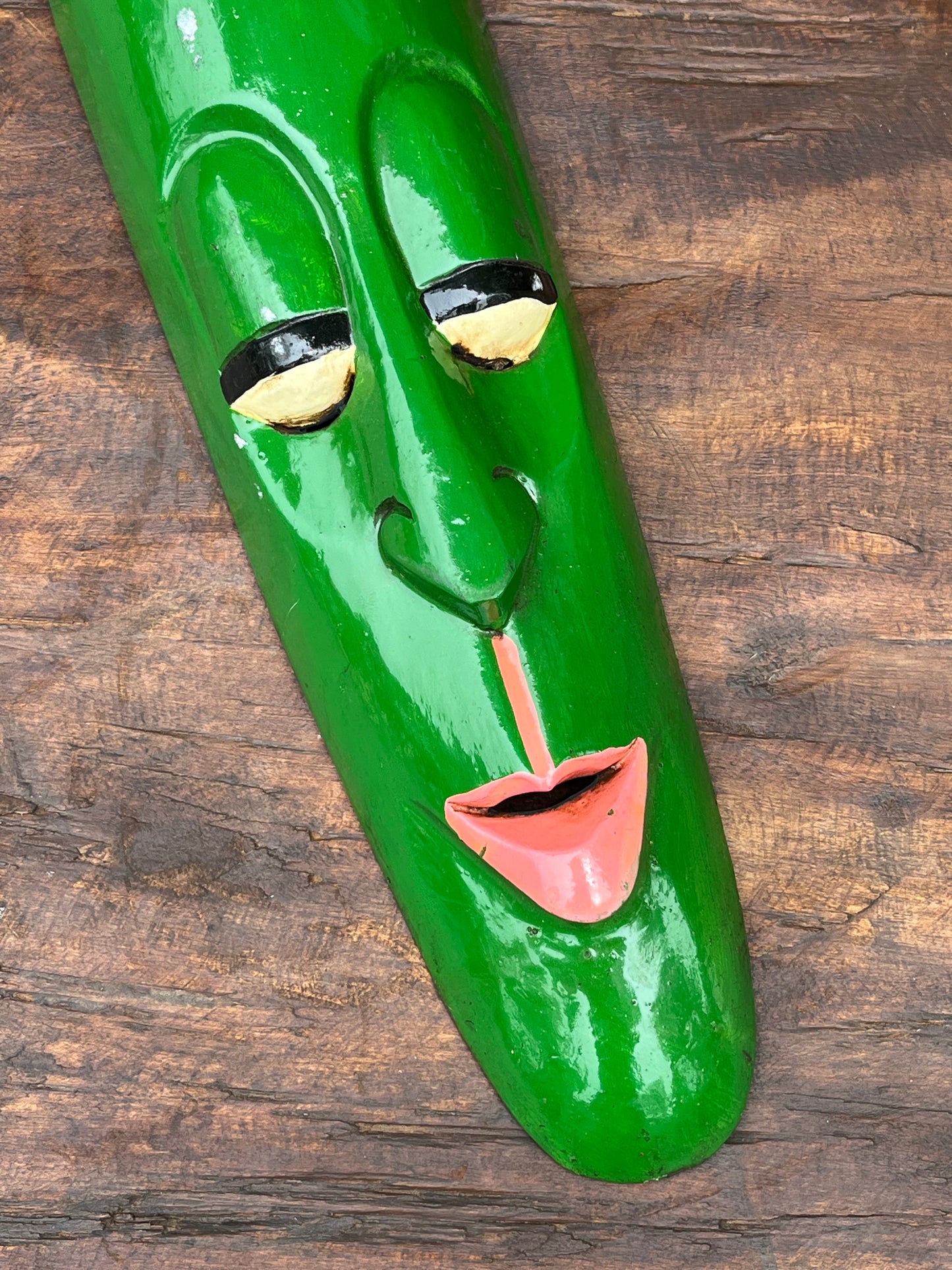 Wood long Tribal Green Mask