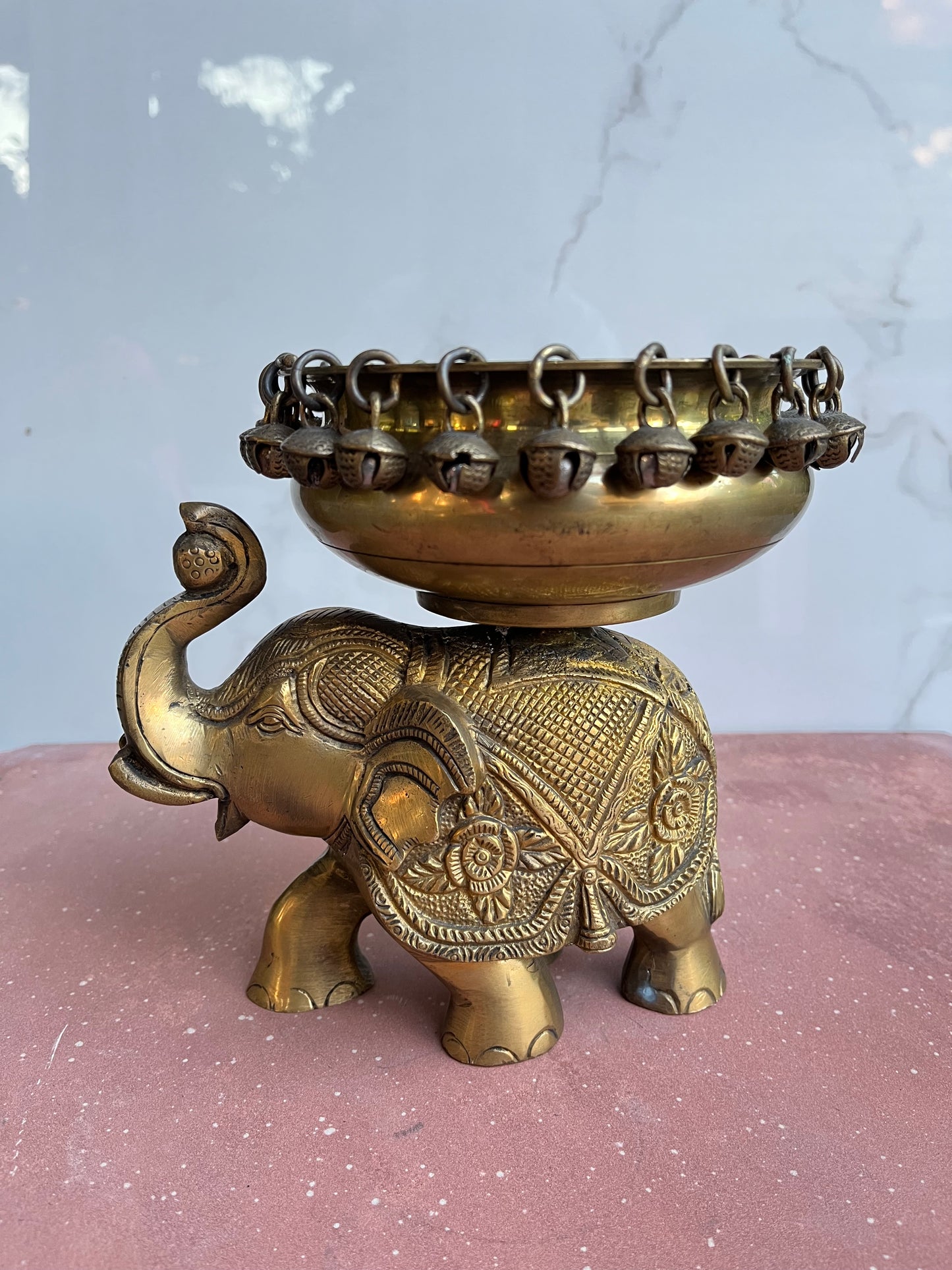 Elephant Brass Urli With Bells 6”
