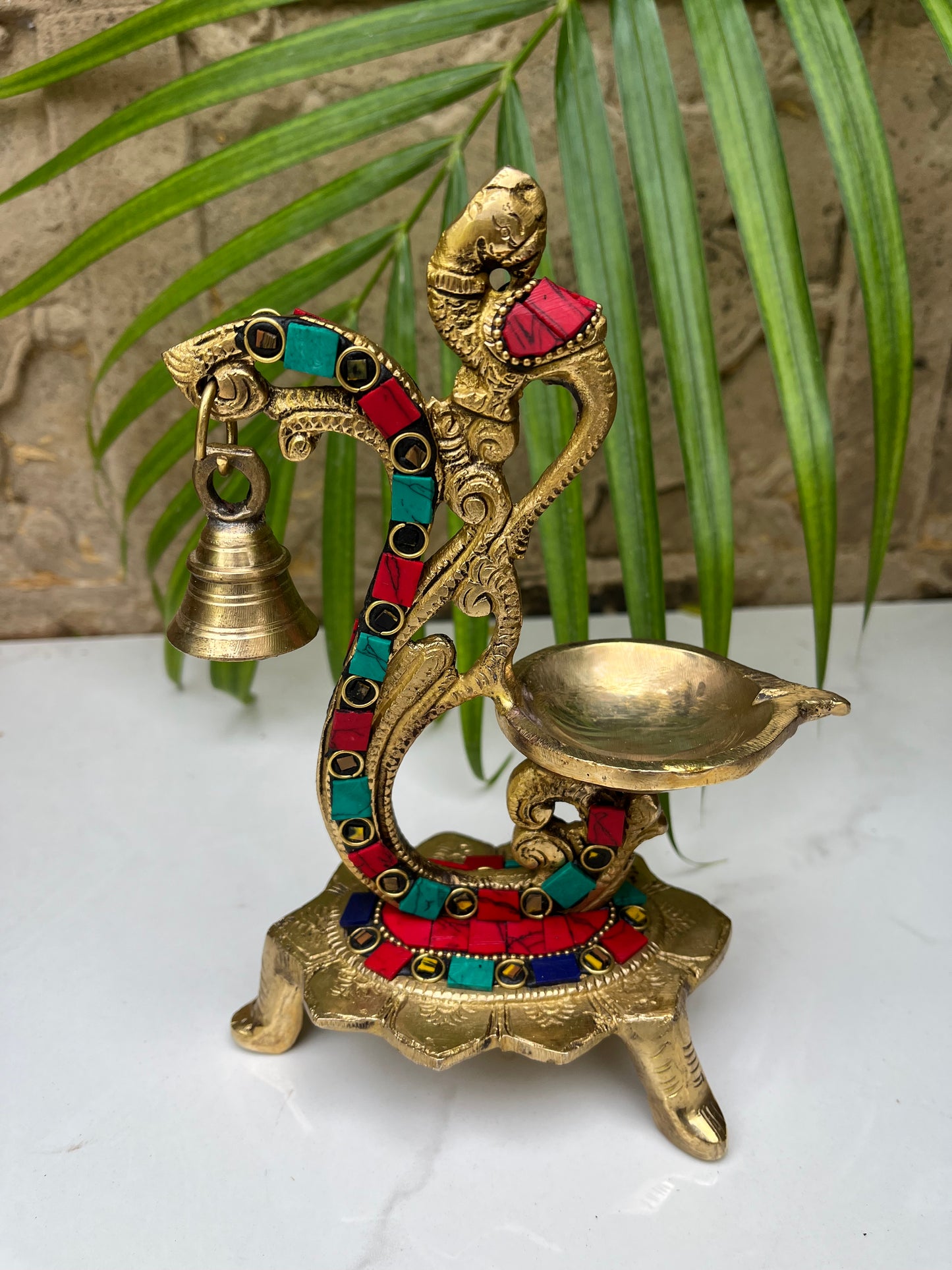 Brass Stone Oil Lamp With Bell
