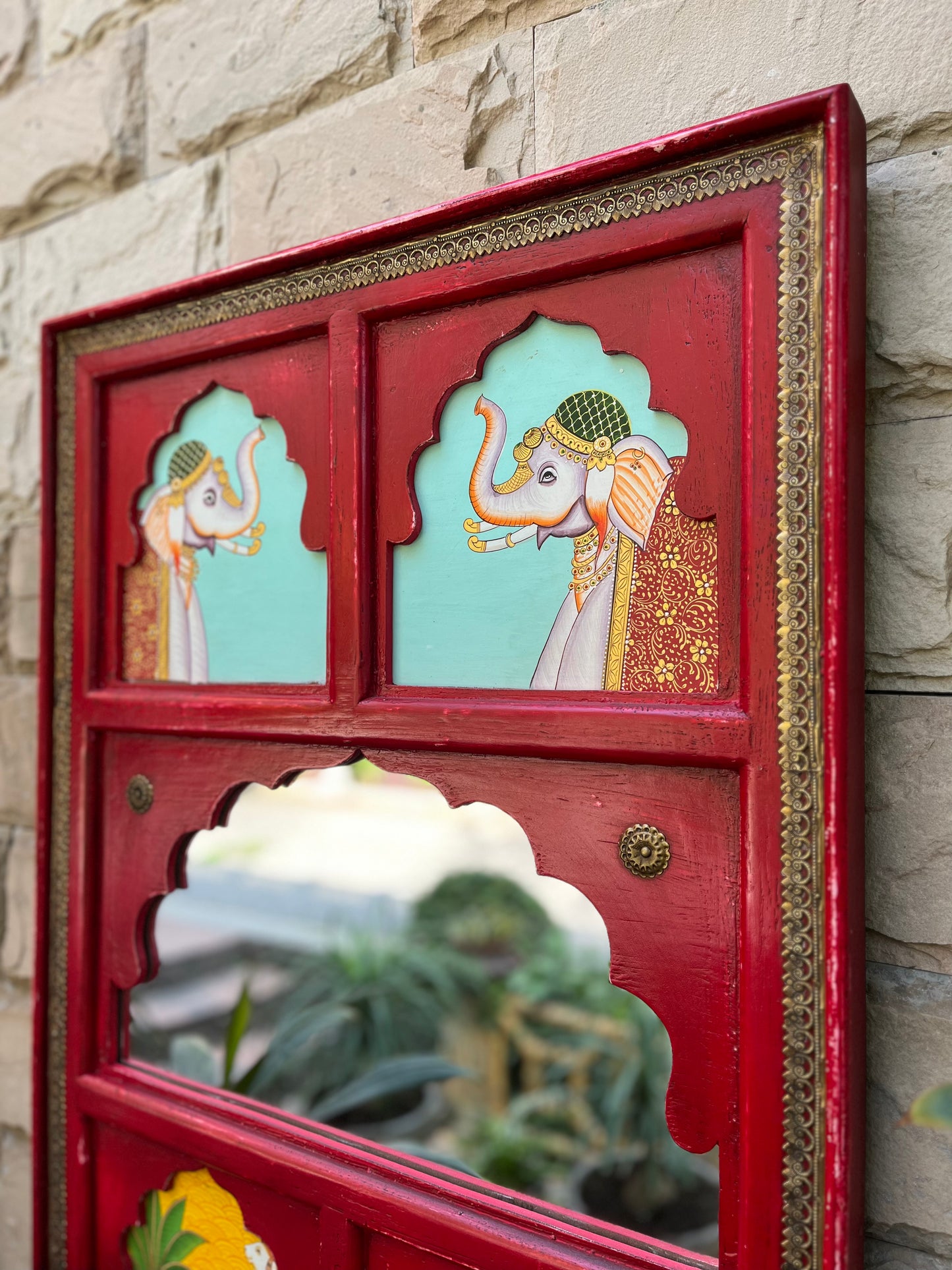 Wooden Painted Jharokha Mirror