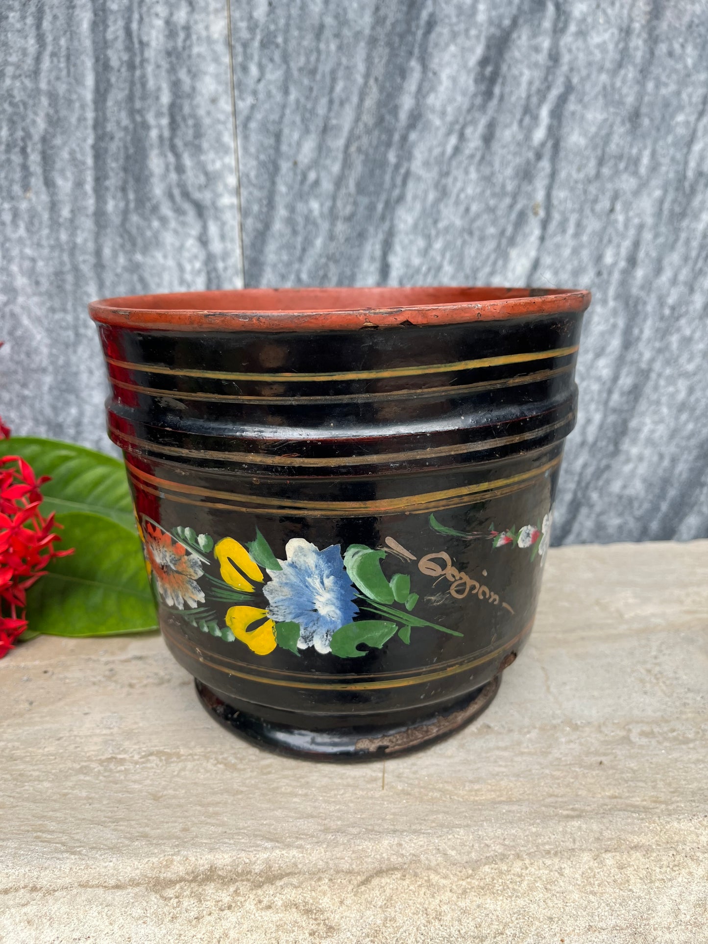 Vintage Lacquer Flower Pot