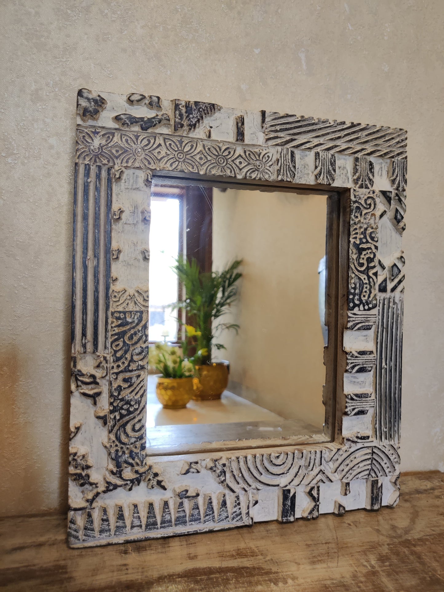 Wood Blockprint Mirror