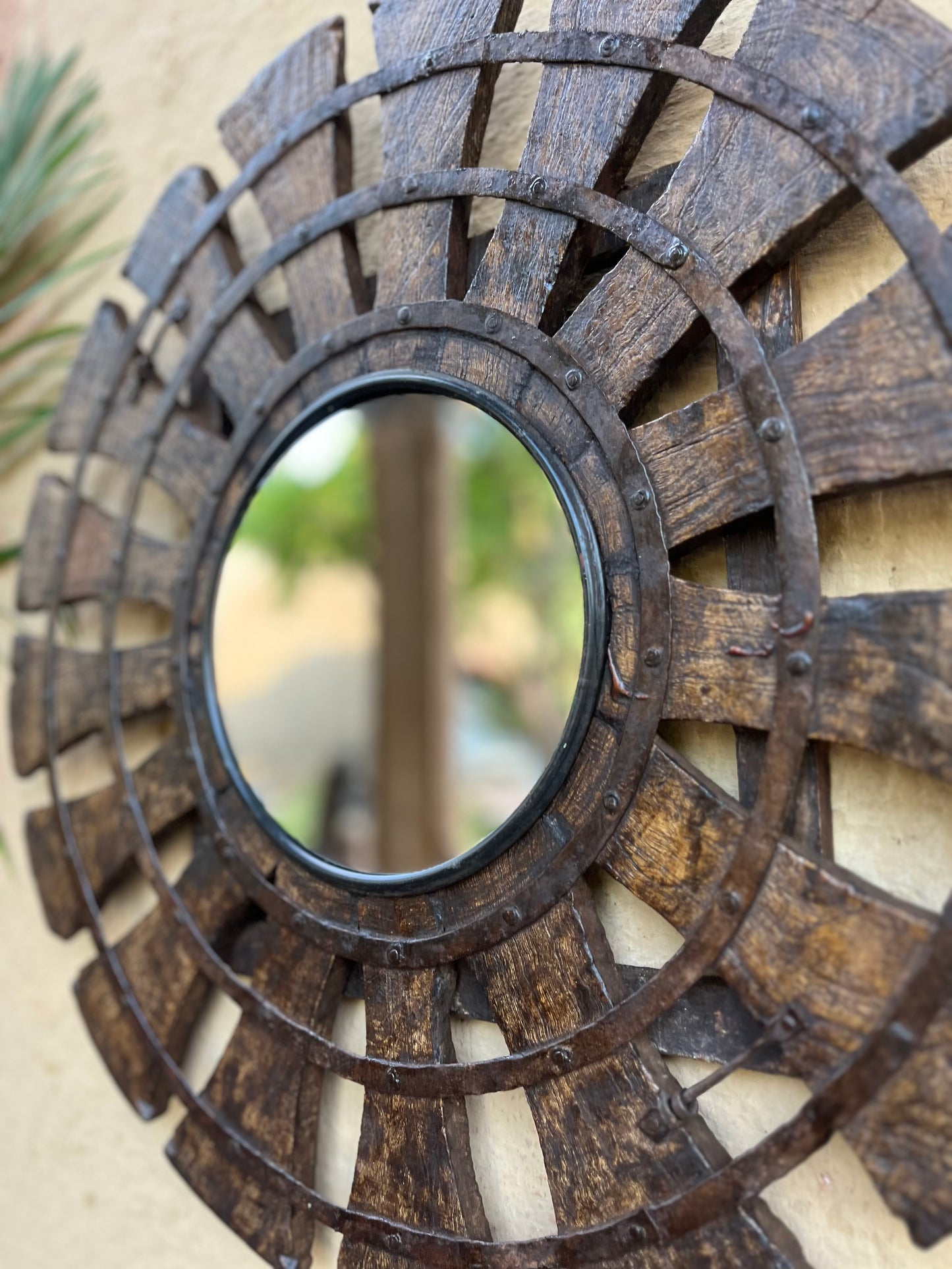 Wood Round Wheel Mirror