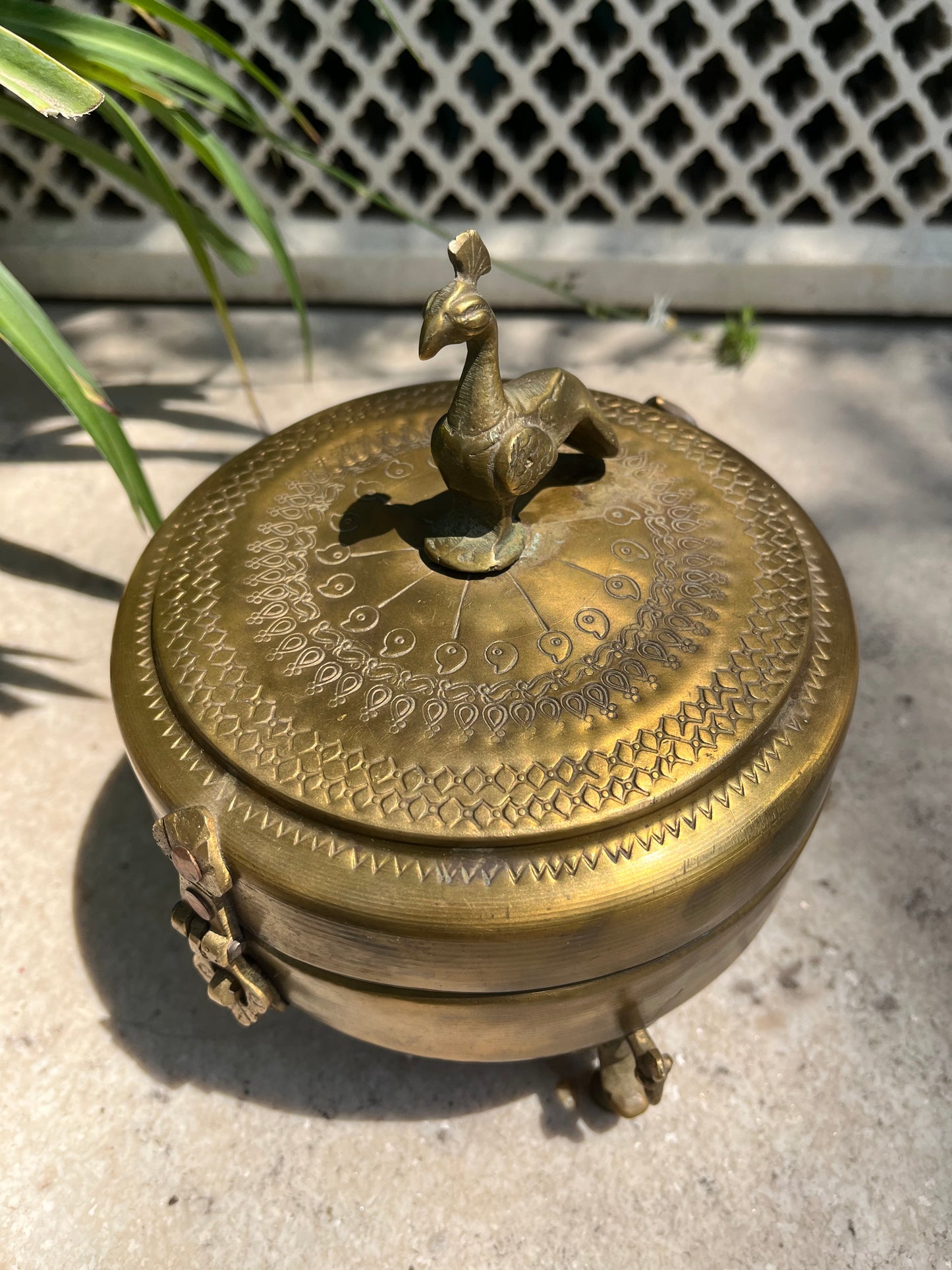 Vintage Brass Box Peacock Stand