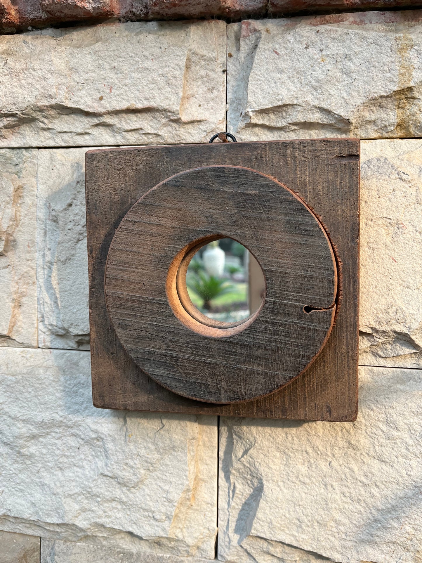 Wooden Rustic Round Mirror