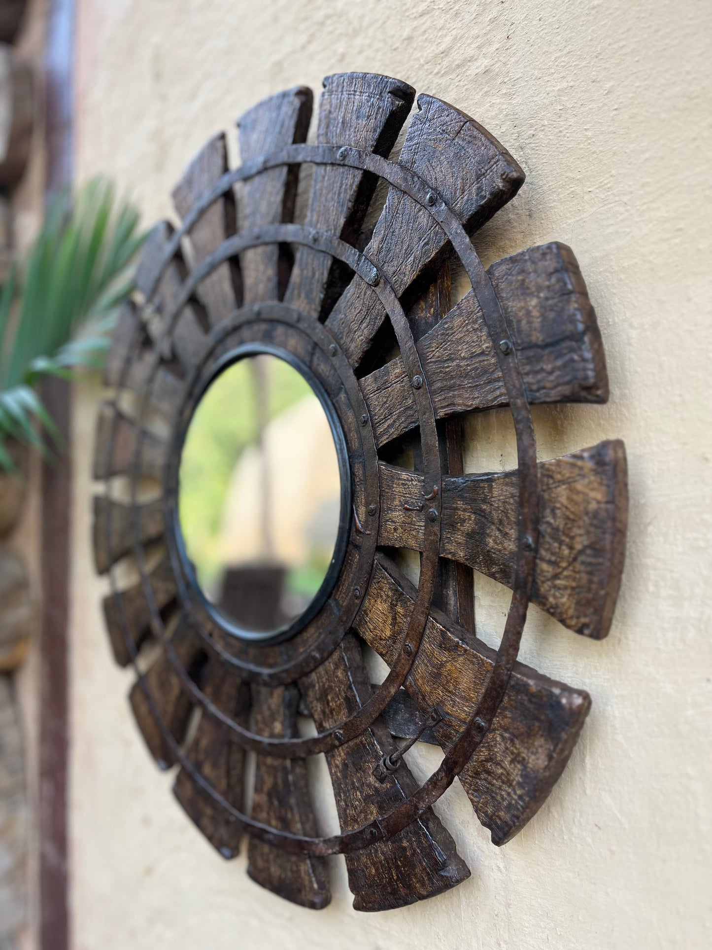 Wood Round Wheel Mirror