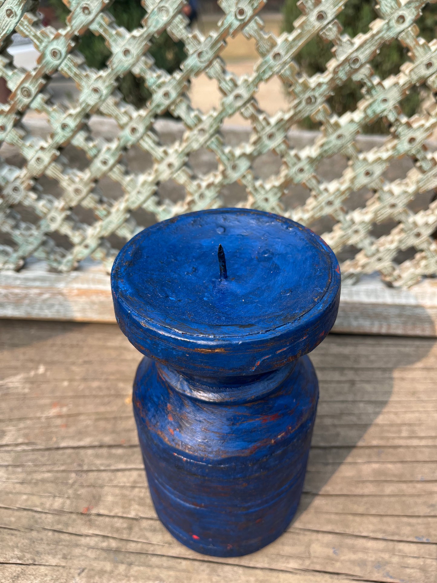 Wood Blue Candle Stand