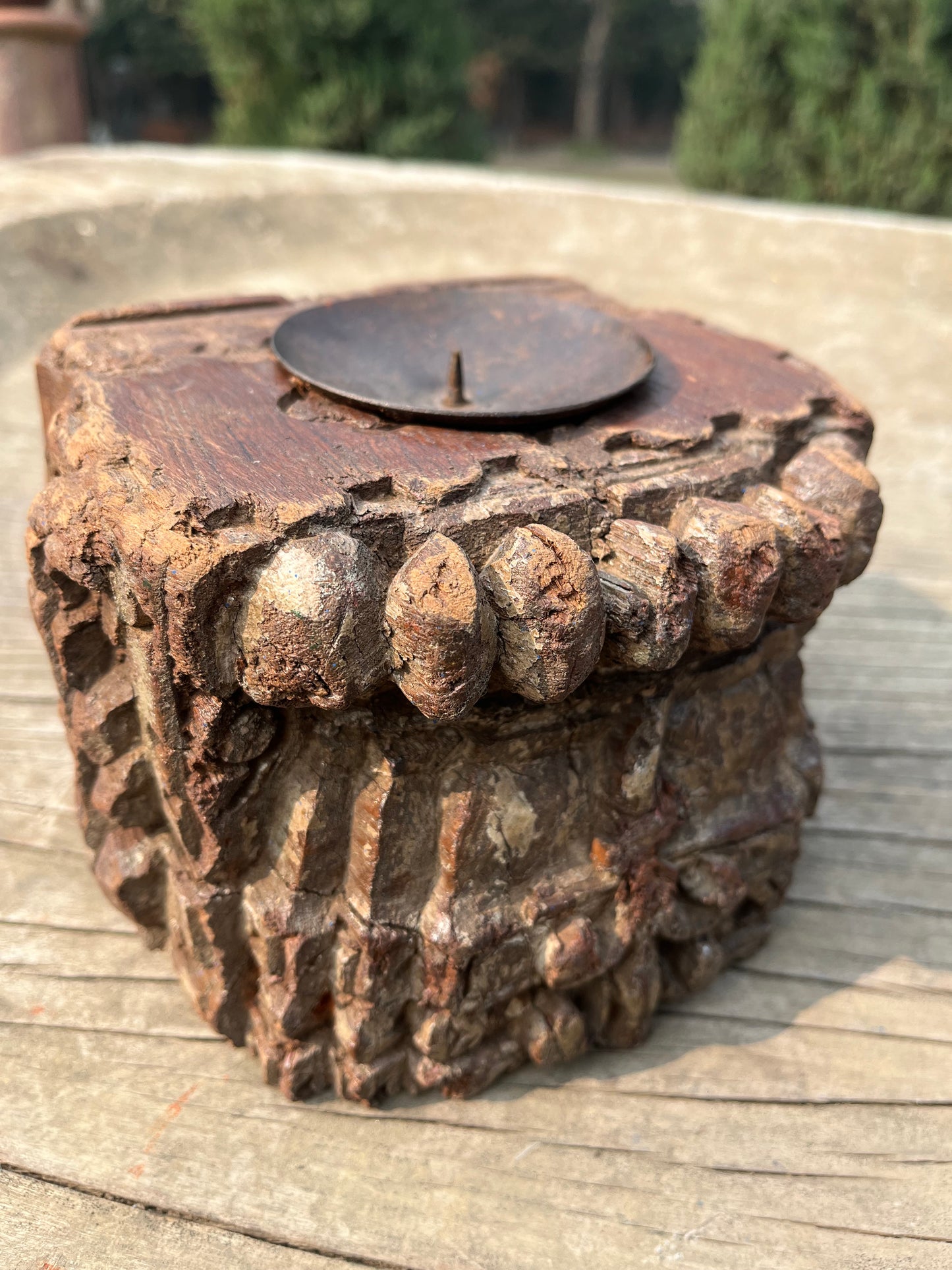 Old wood Candle Holder