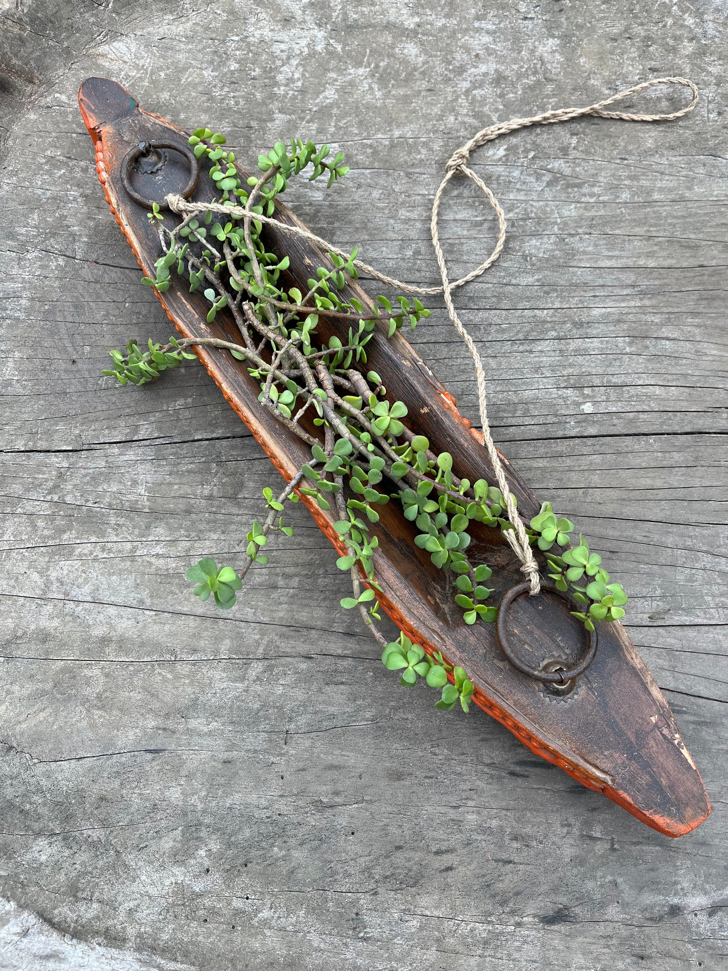 Wooden Boat Planter Terocotta work