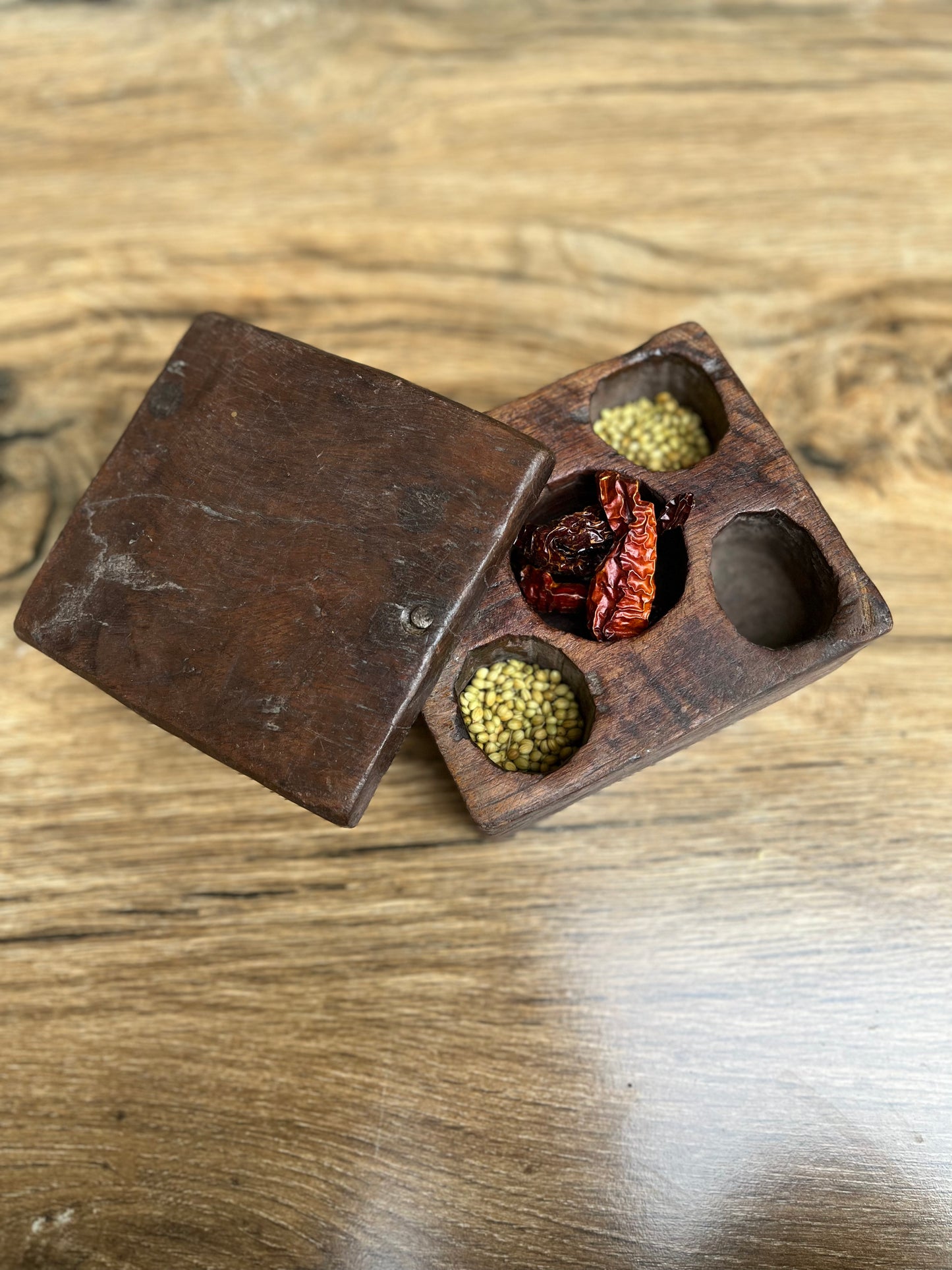 Wooden Old Square Sliding Masala Box