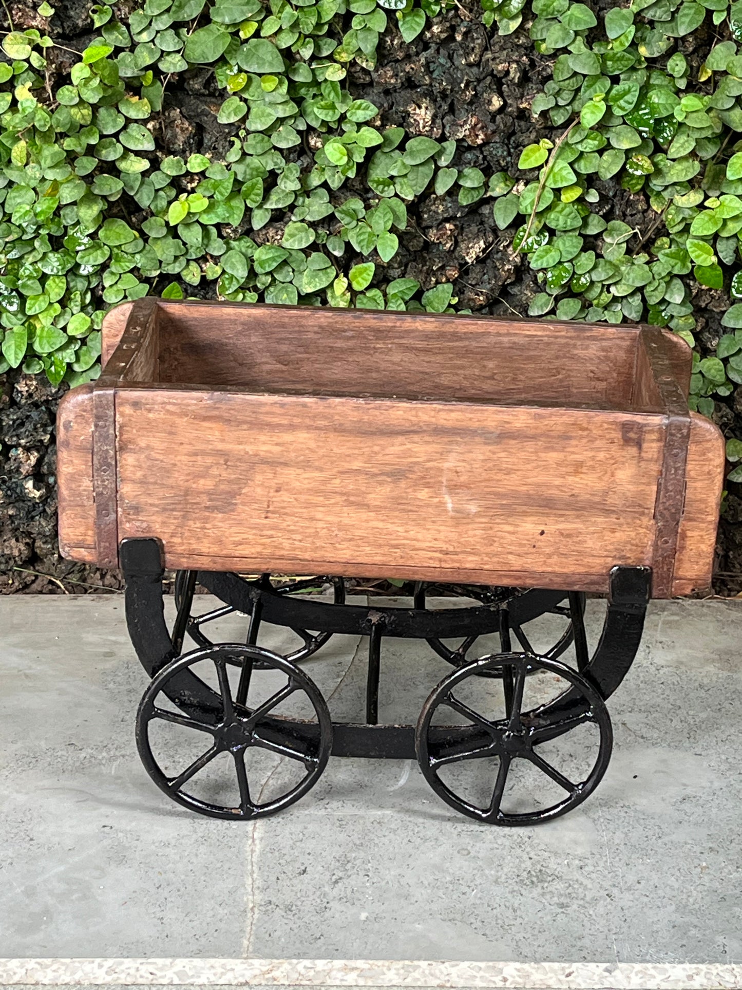 Wooden Old Brick Mould wheel planter Stand
