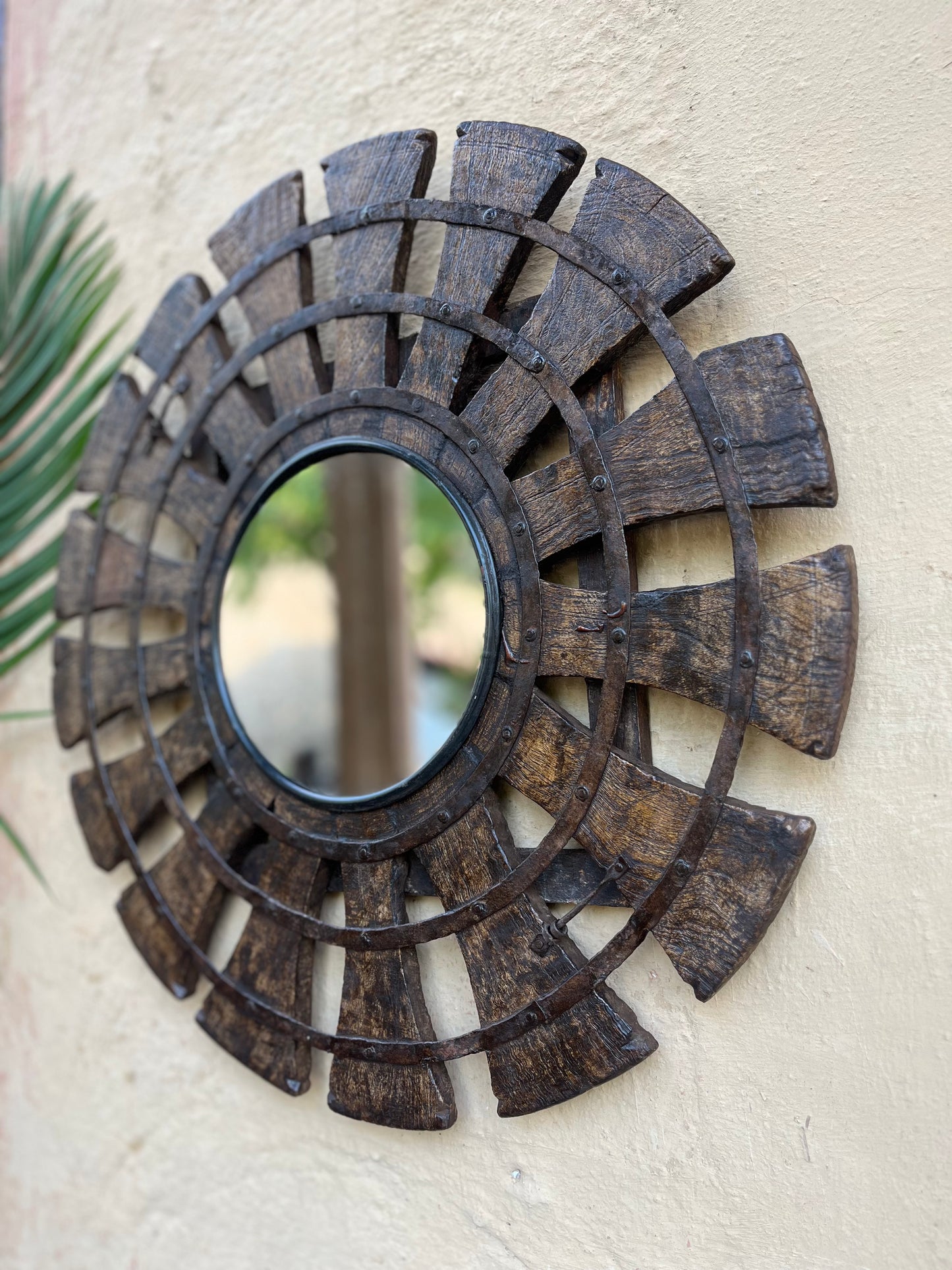 Wood Round Wheel Mirror