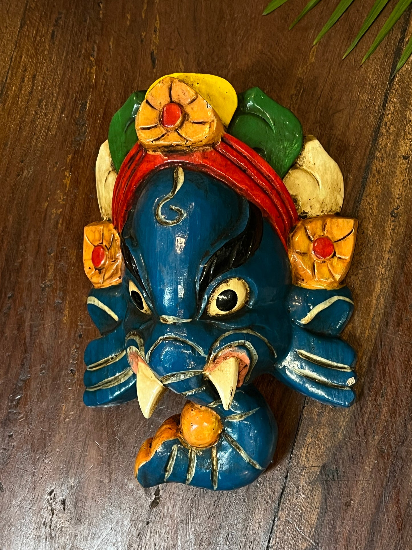 Wood Blue Ganesha Mask