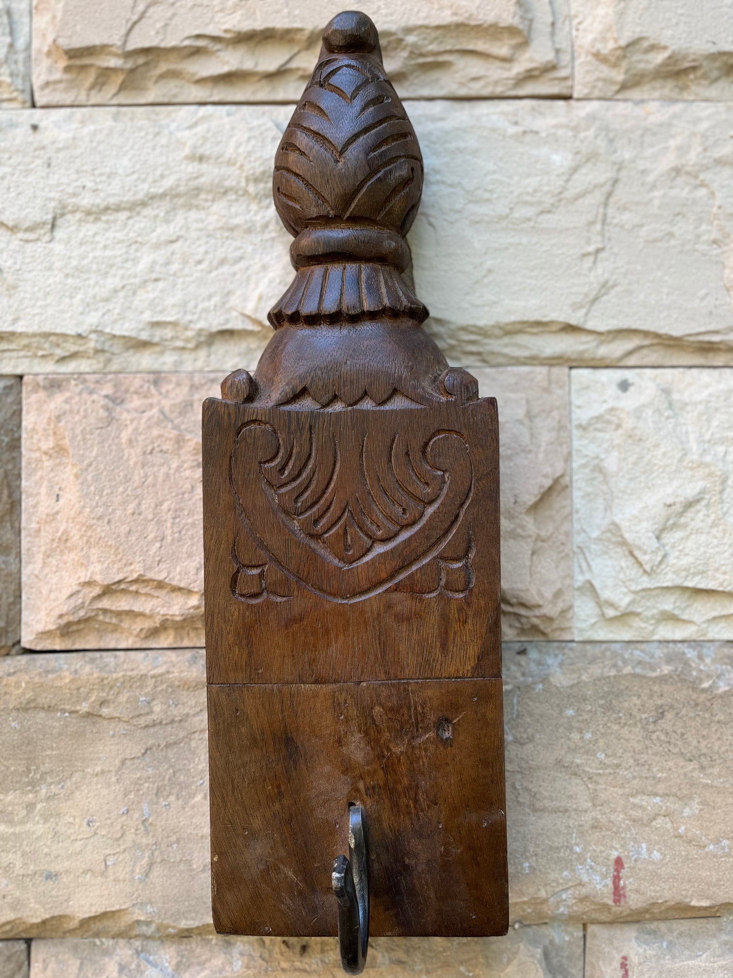 Vintage Wooden carved Iron Wall Hook
