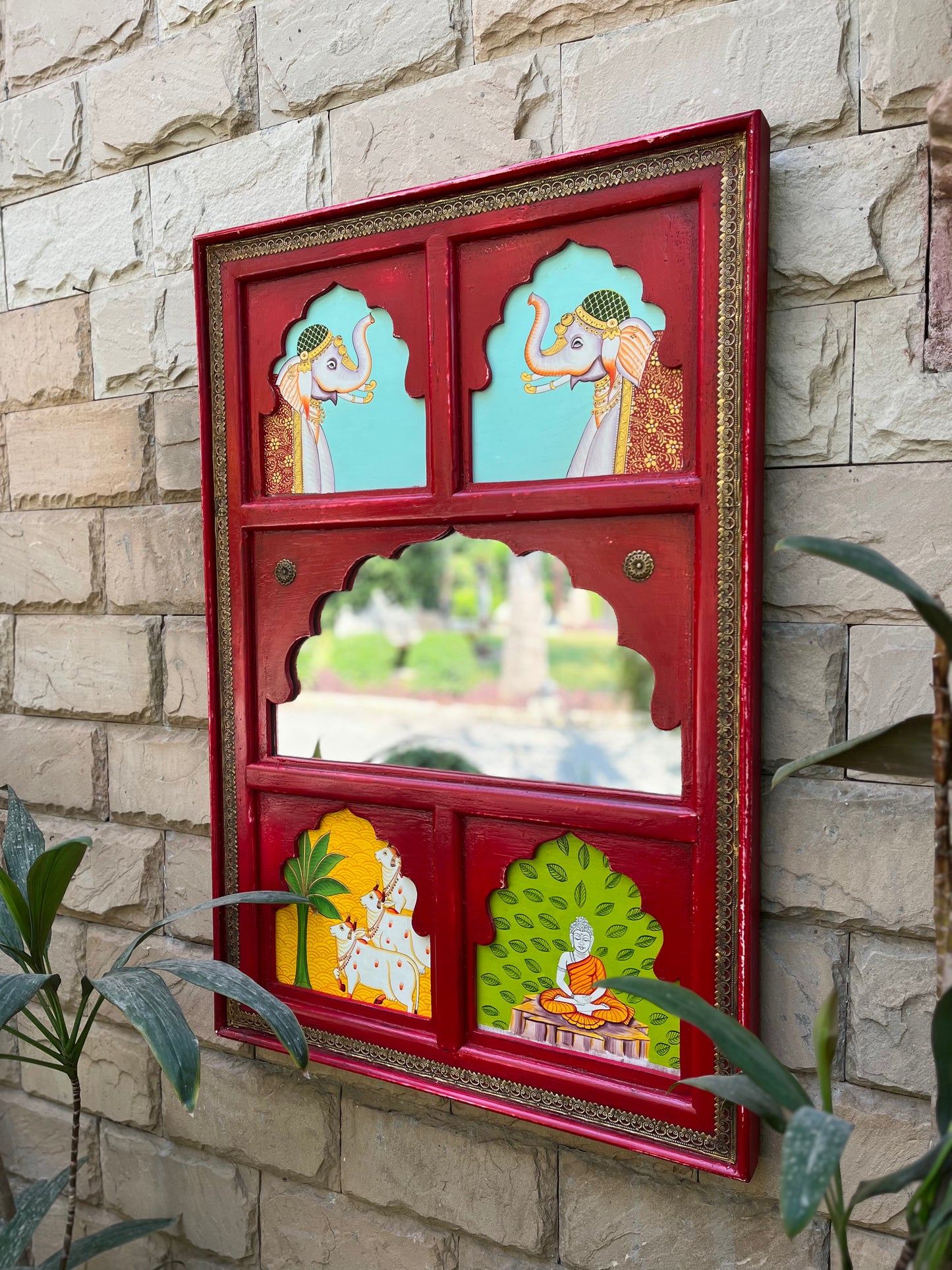 Wooden Painted Jharokha Mirror