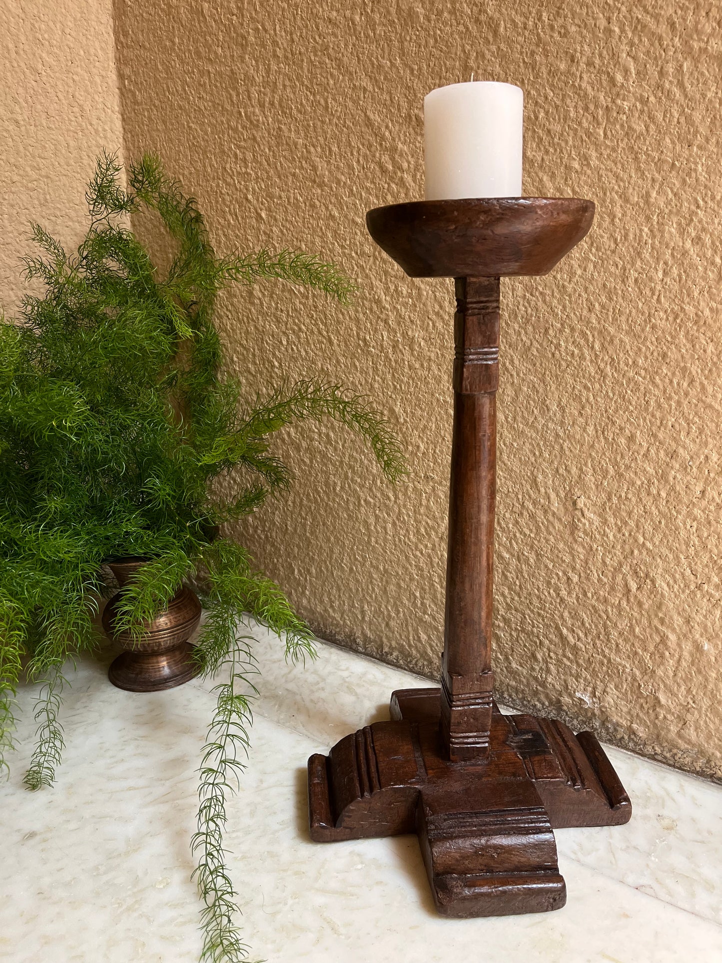 Vintage Teak Wood Candle Stand