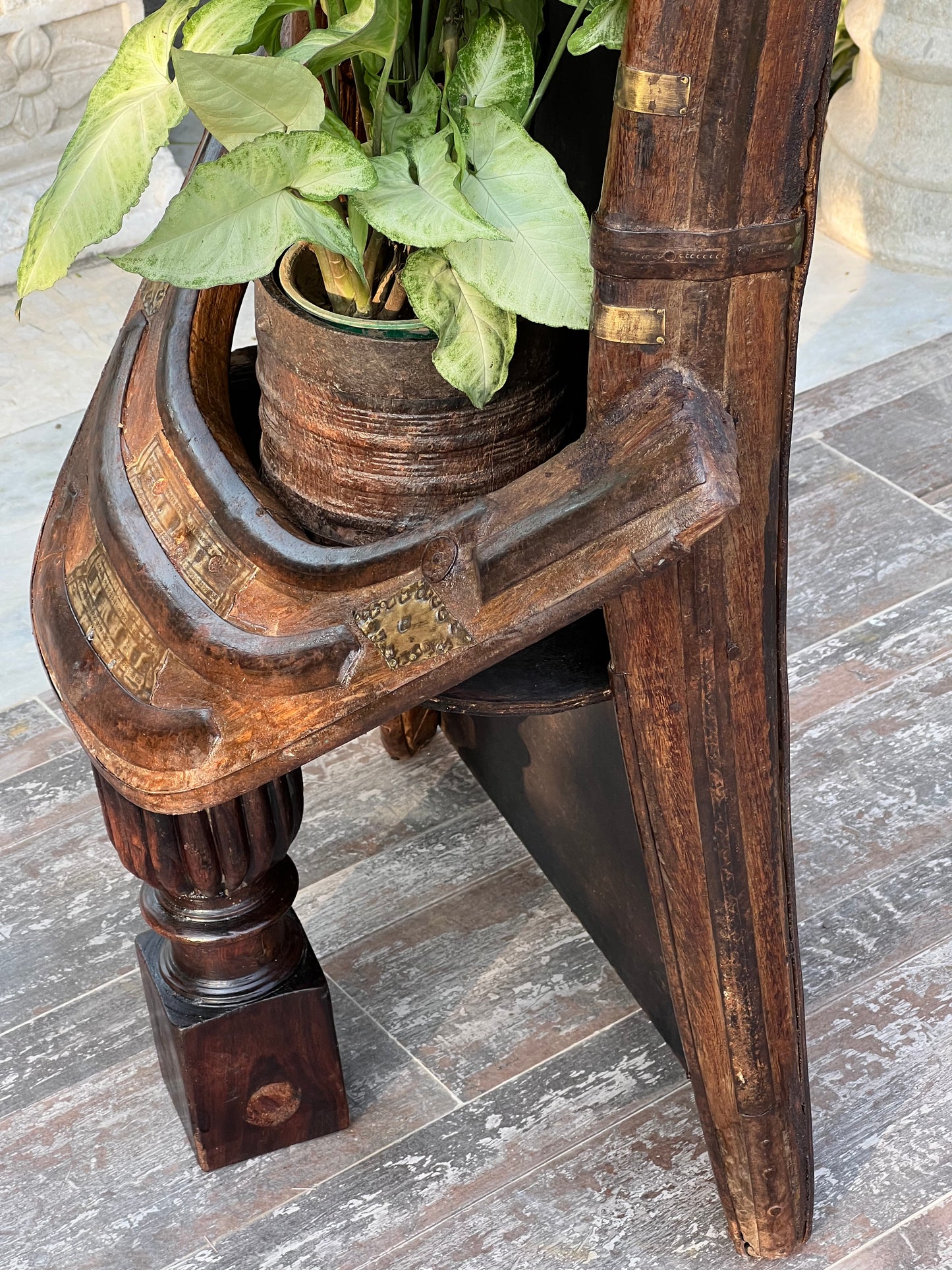 Vintage Camel Seat Wood Standing Plant Shelf