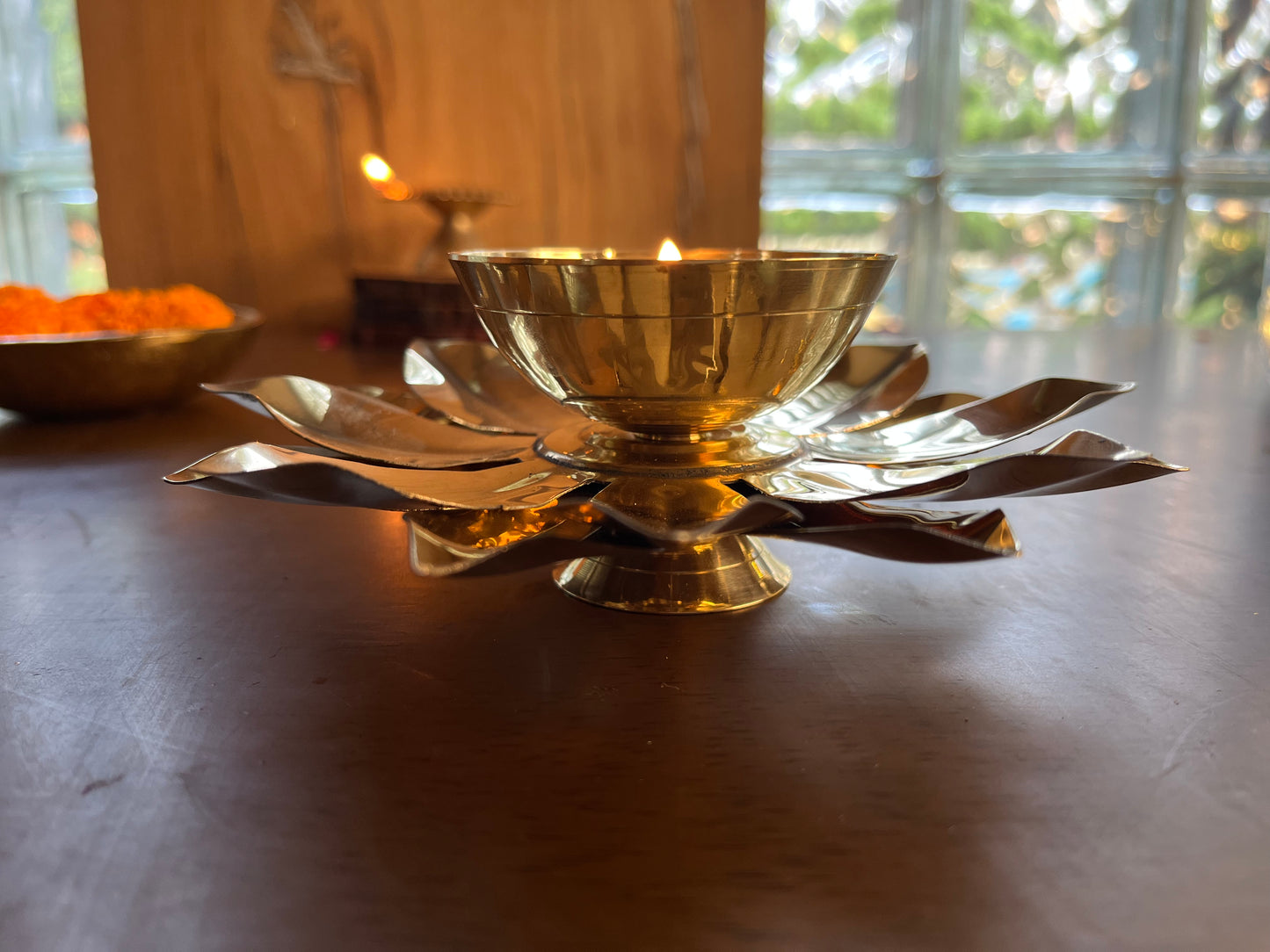 Lotus Gold Brass Table Diya