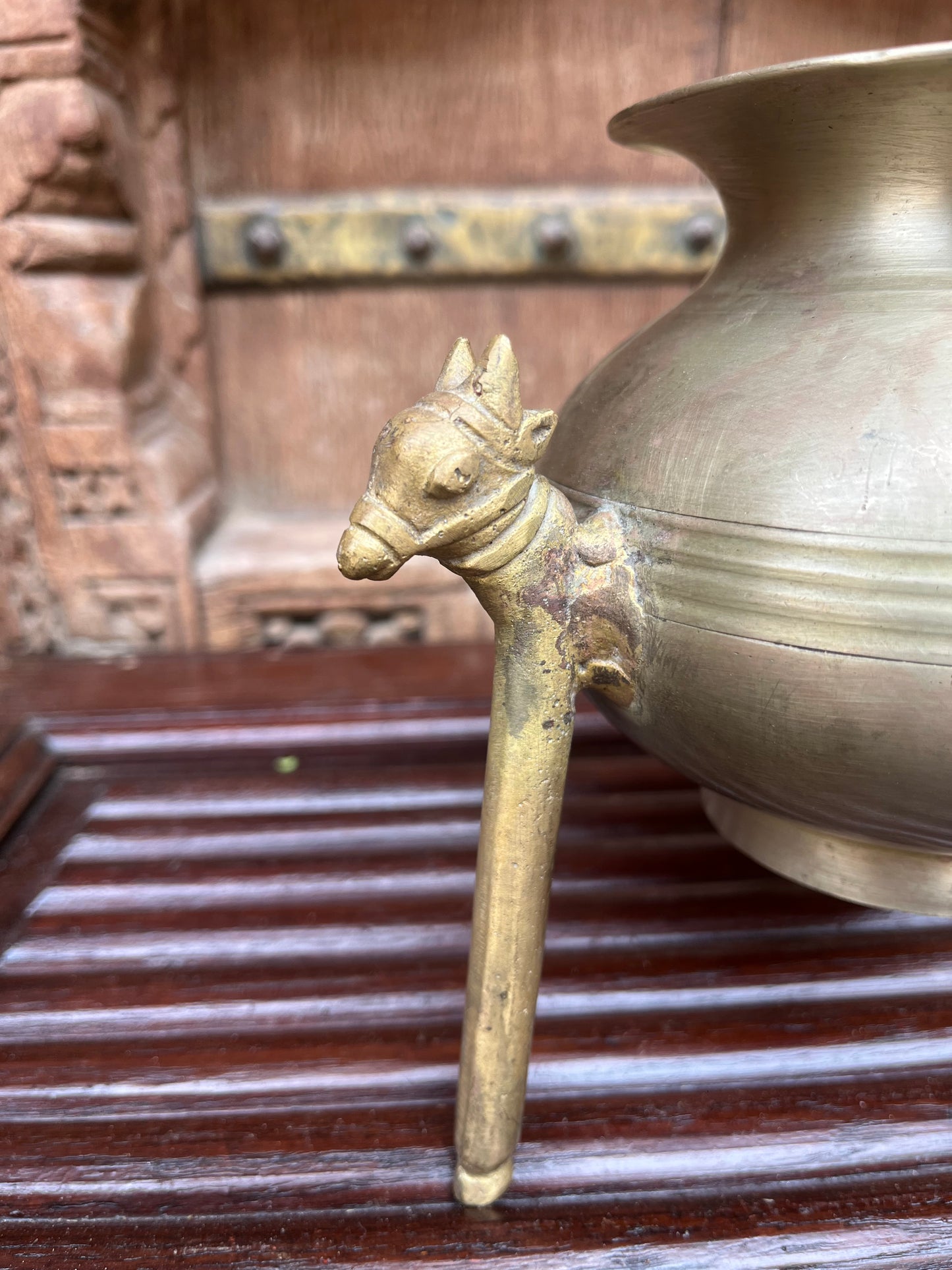 Old Brass Pot With Nandi Stand