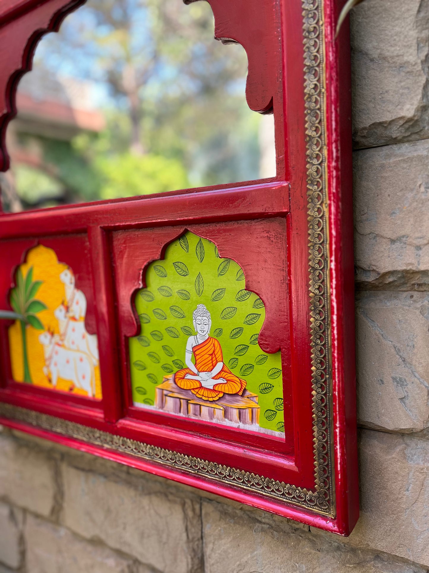 Wooden Painted Jharokha Mirror