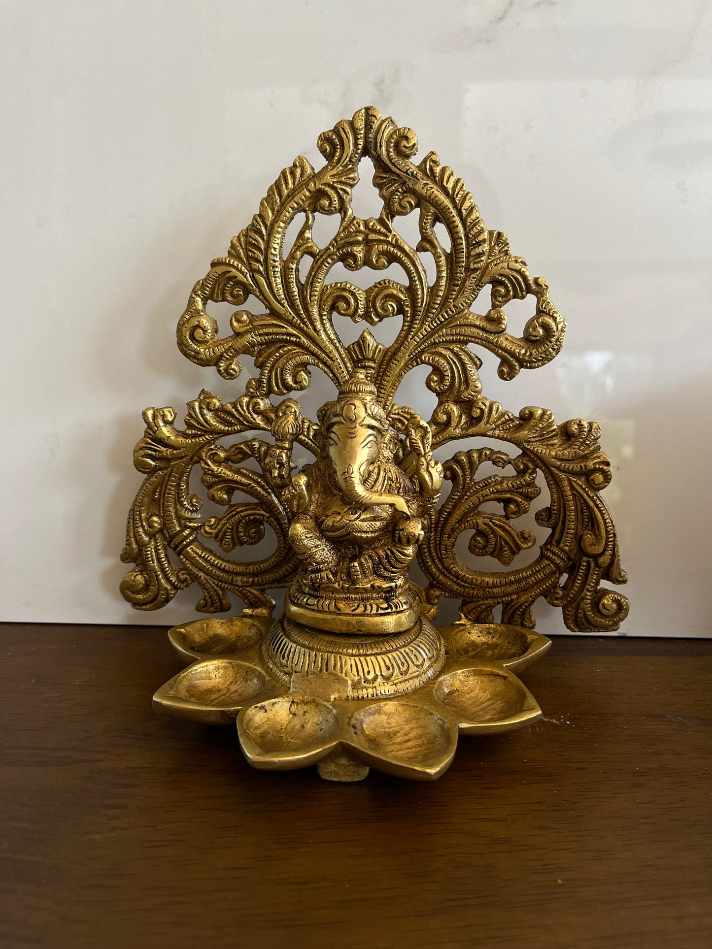 Brass Ganesha Lamp Six Diya