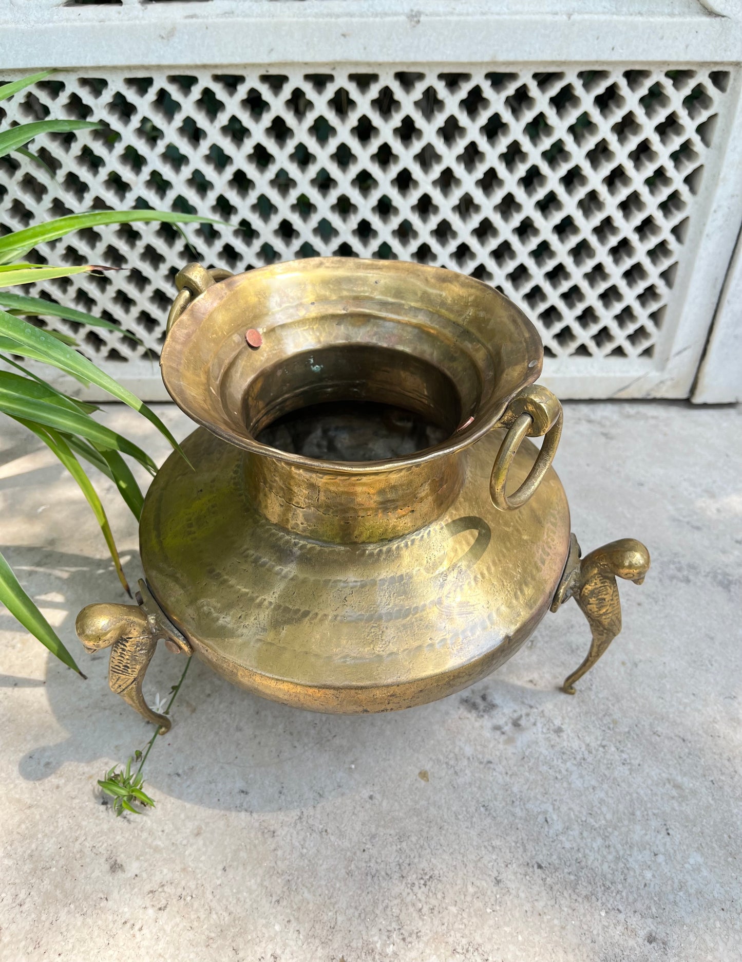 Vintage Brass Matka/Planter Peacock Leg