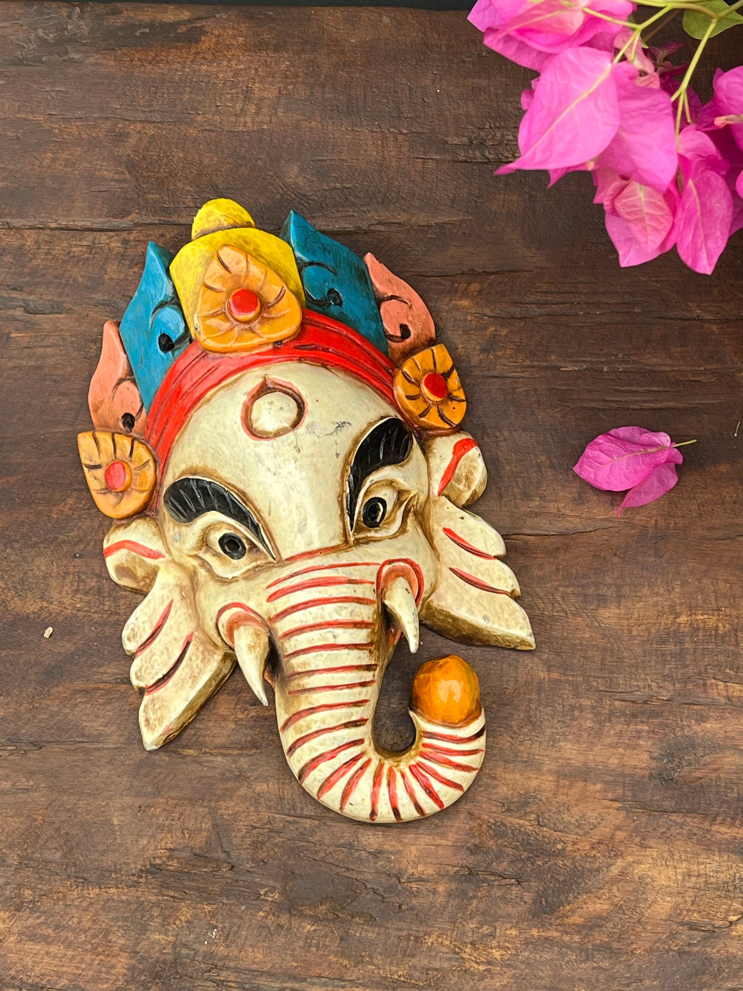 Wood Hand Painted Ganesha Mask
