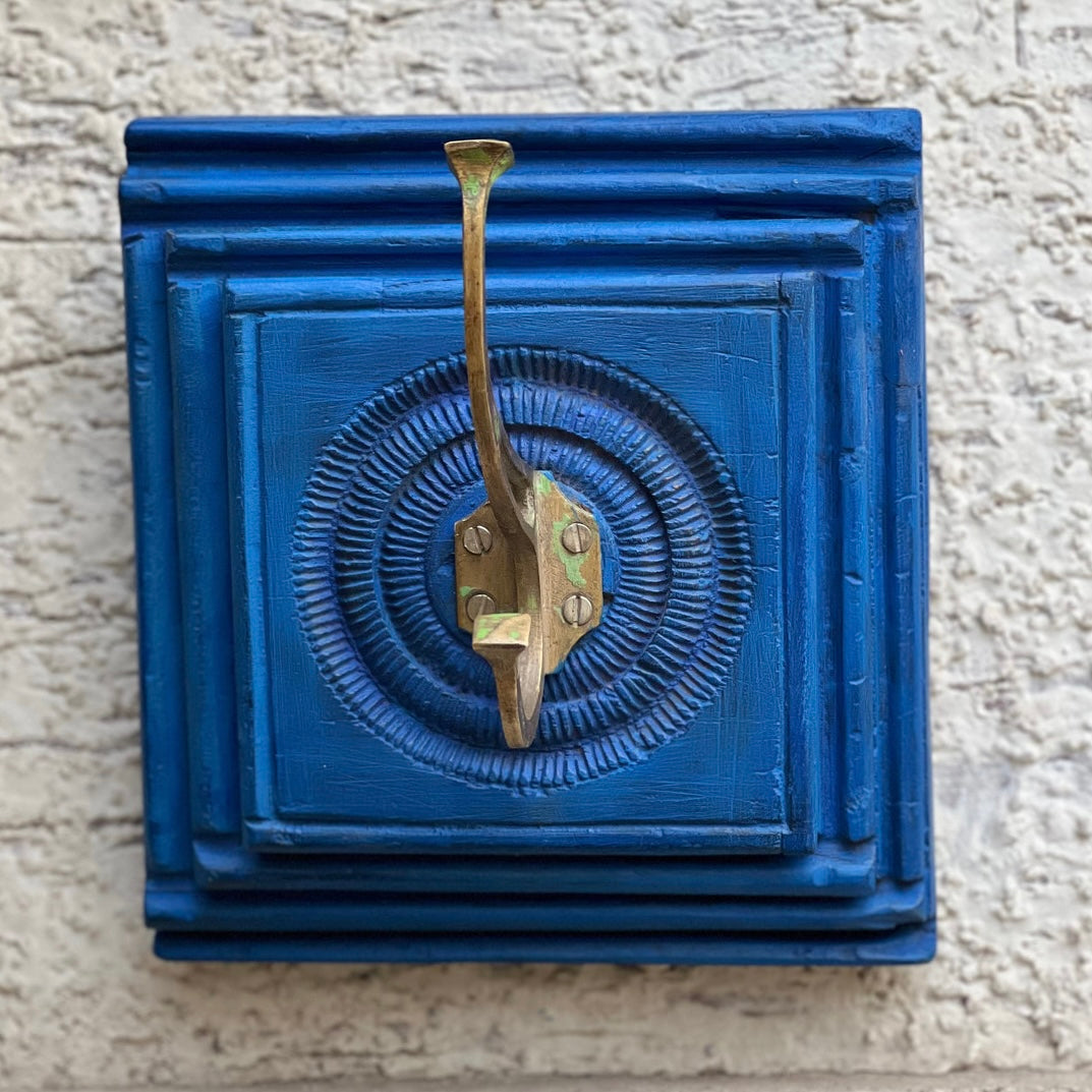 Wooden Hand-carved Blue Hook Panel