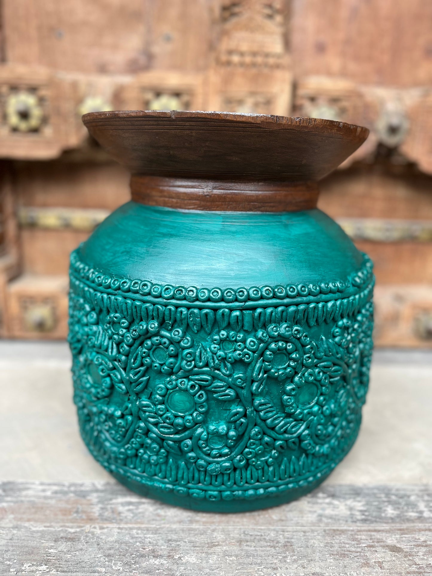 Vintage Wood Green Terracotta Pot