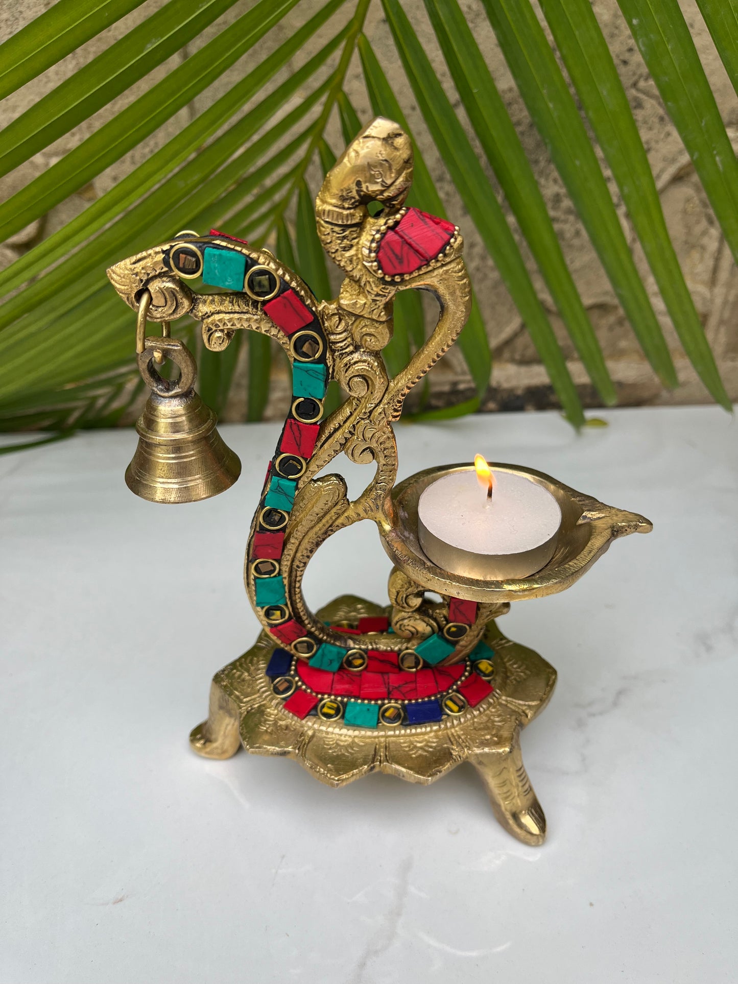Brass Stone Oil Lamp With Bell