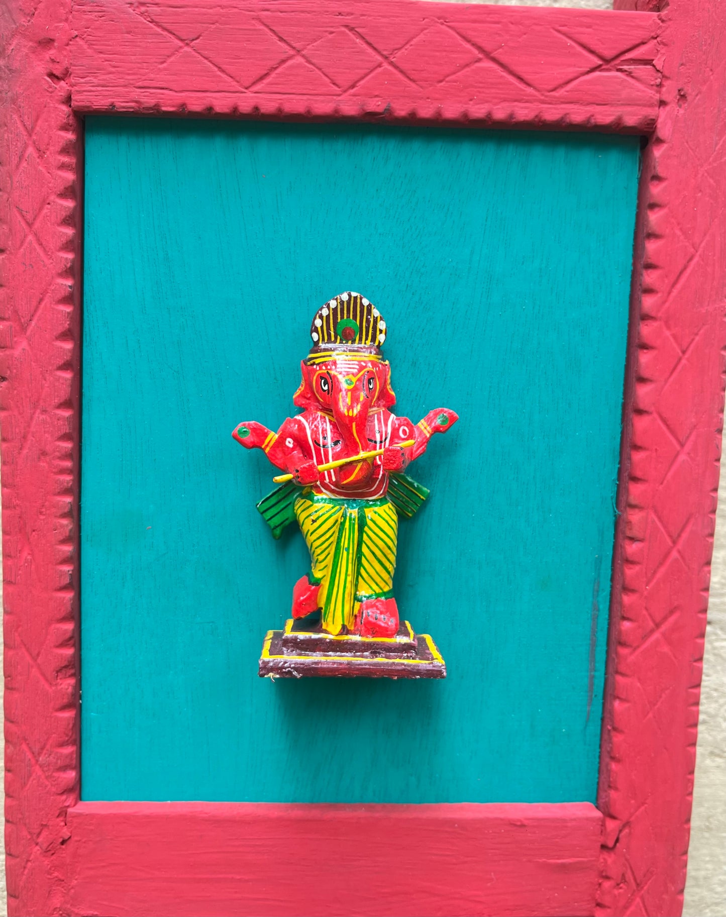 Vintage Wood Gujarati Frame With Ganesha