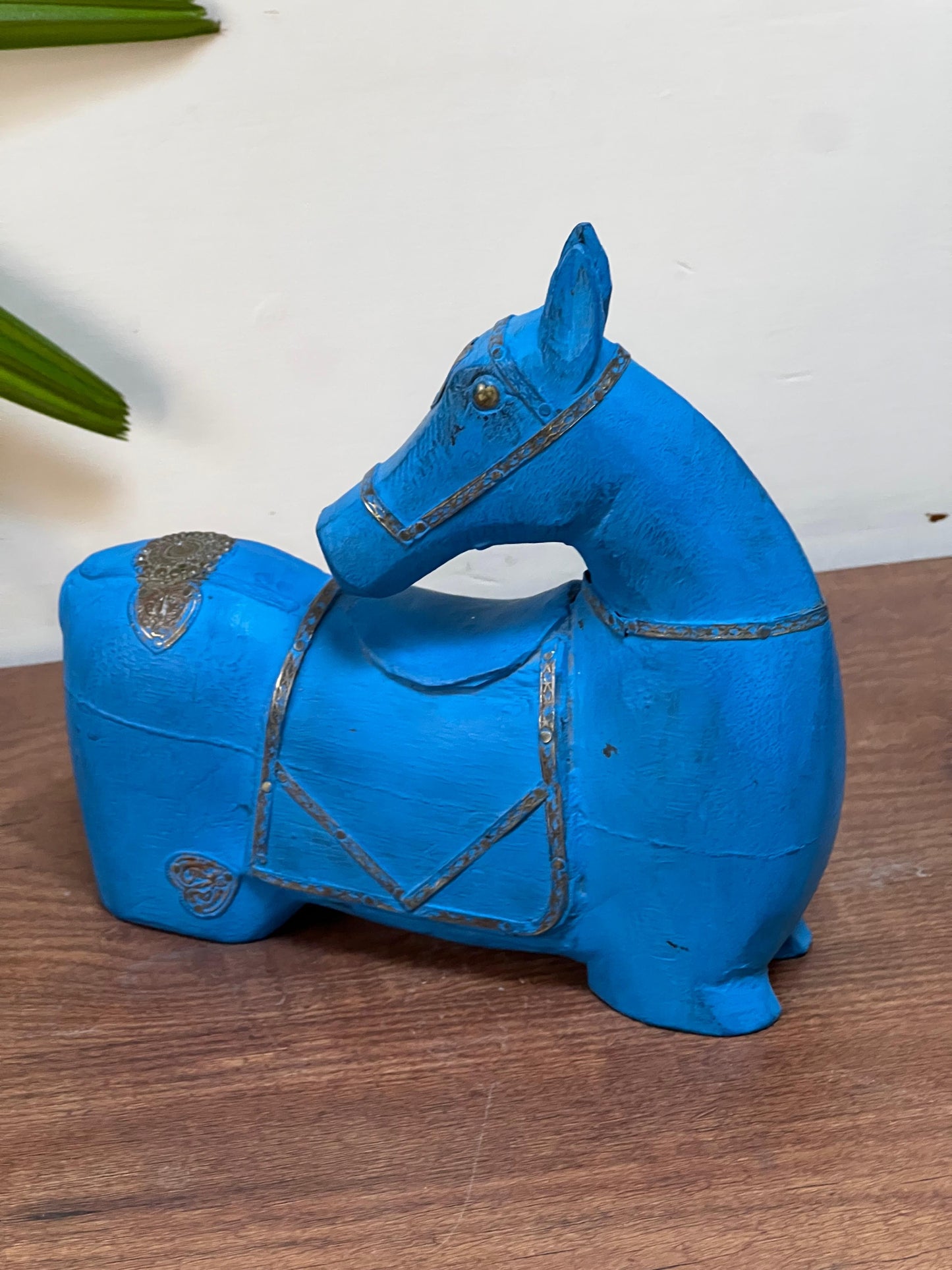 Wood Blue Sitting Horse