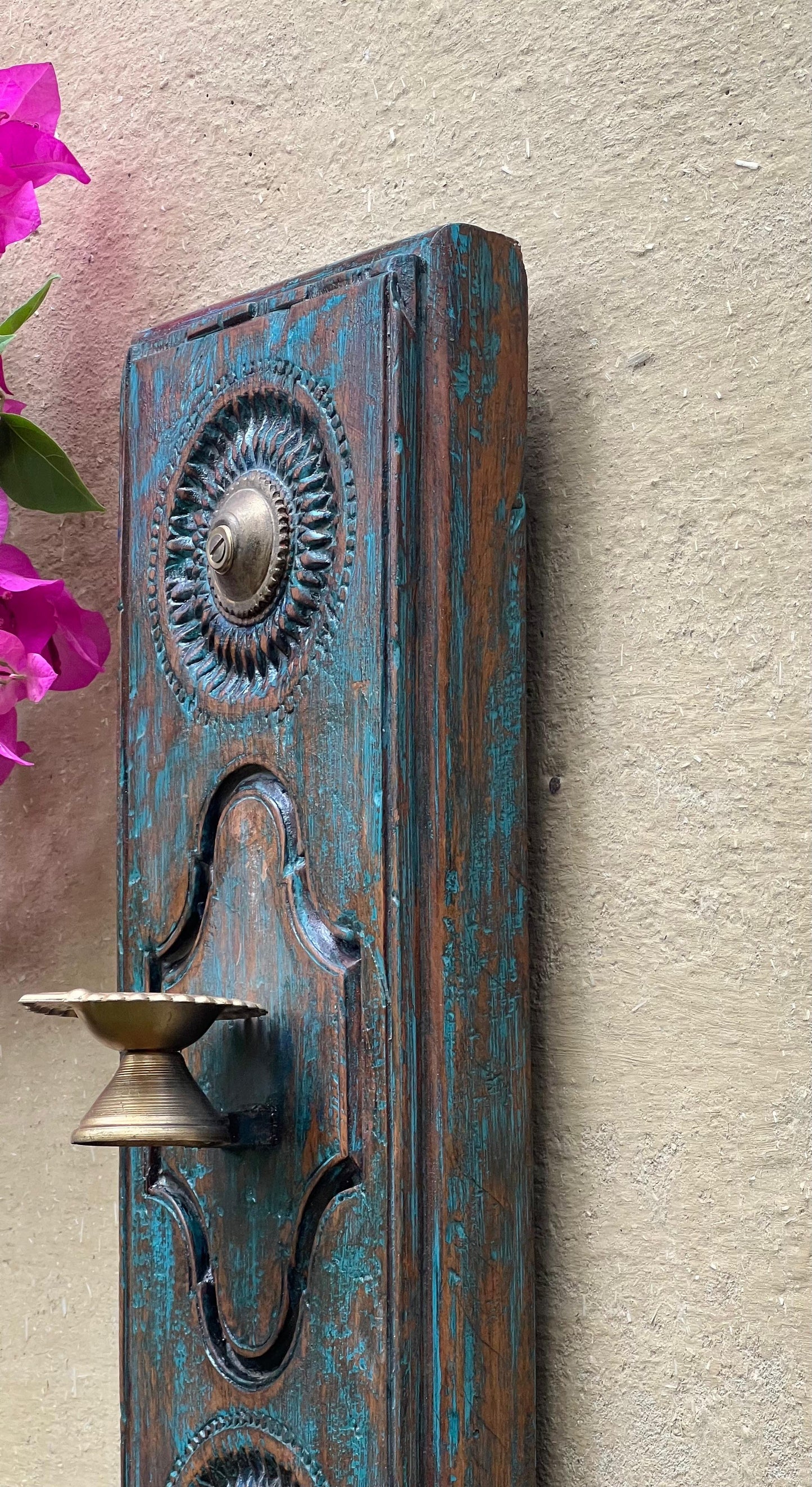 Old Carved Diya Panel 