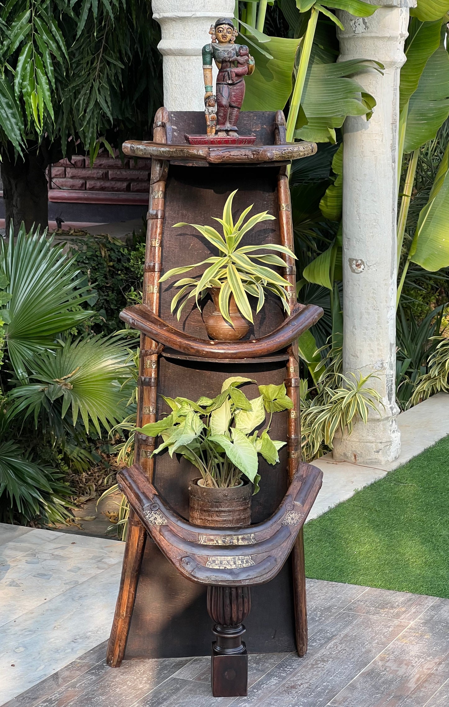 Vintage Camel Seat Wood Standing Plant Shelf