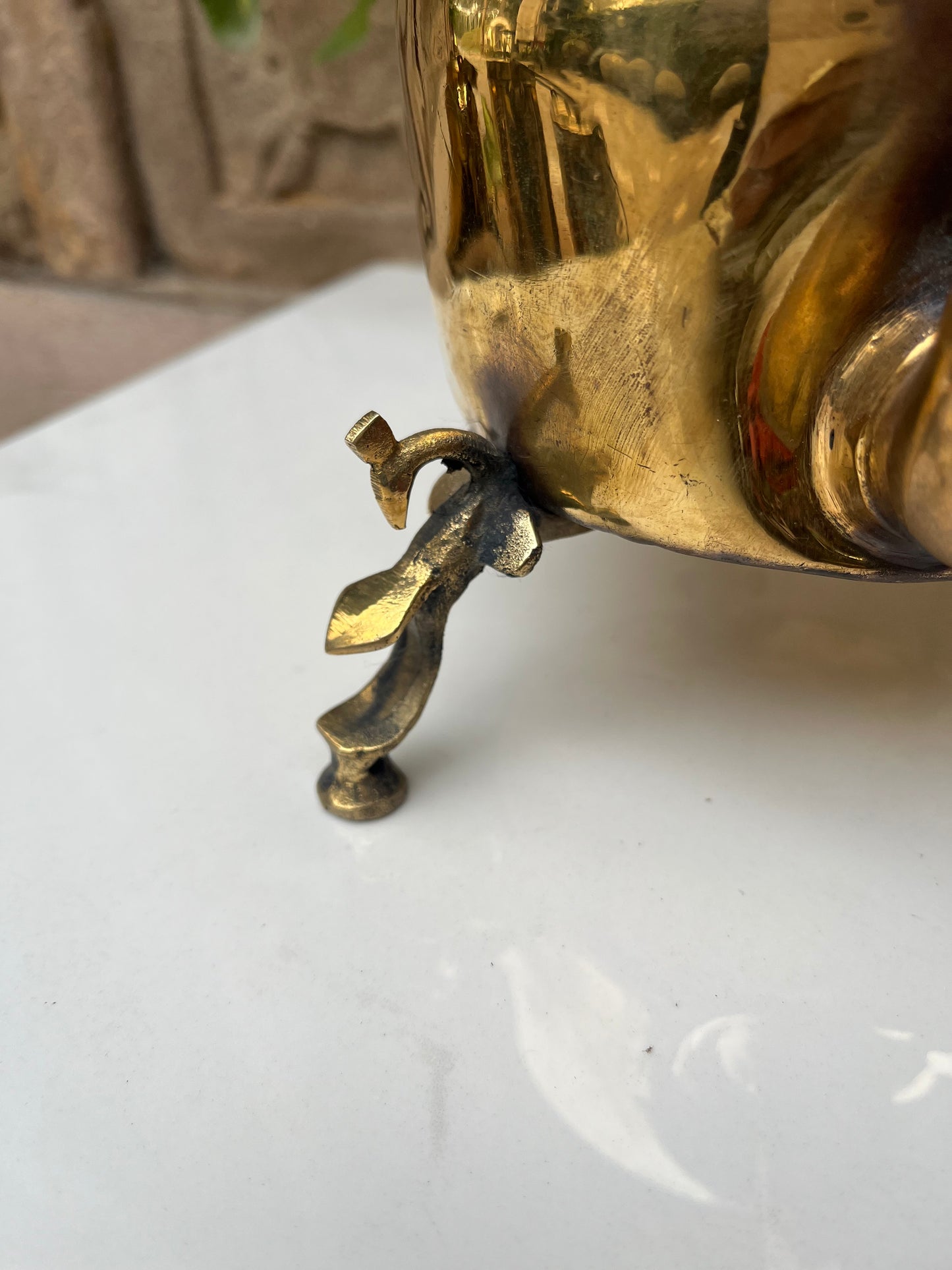 Vintage Brass Kettle Peacock Stand