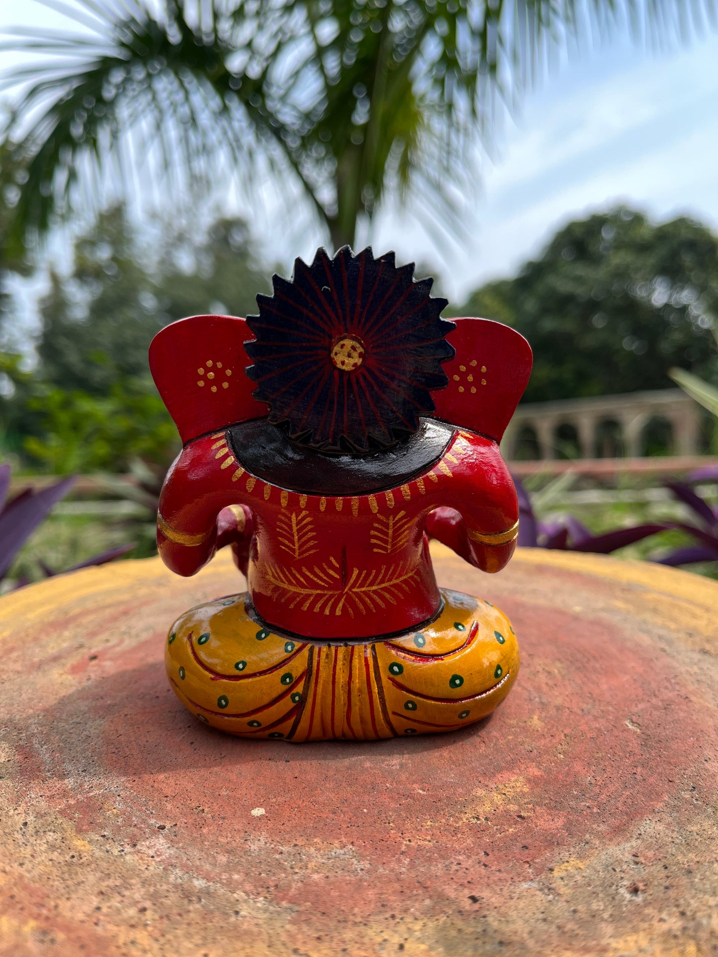 Wood Red Musician Sitting Ganesha