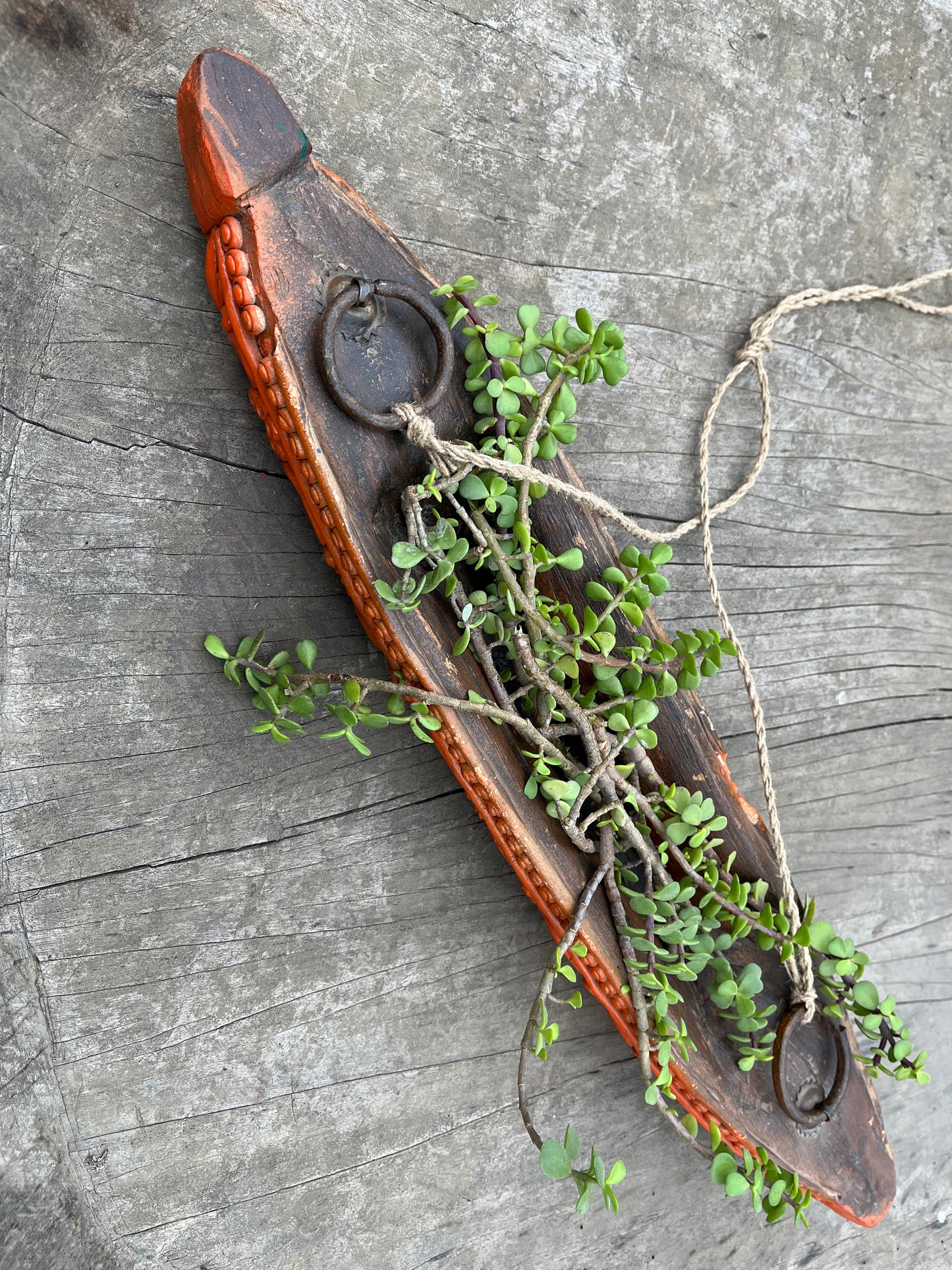 Wooden Boat Planter Terocotta work