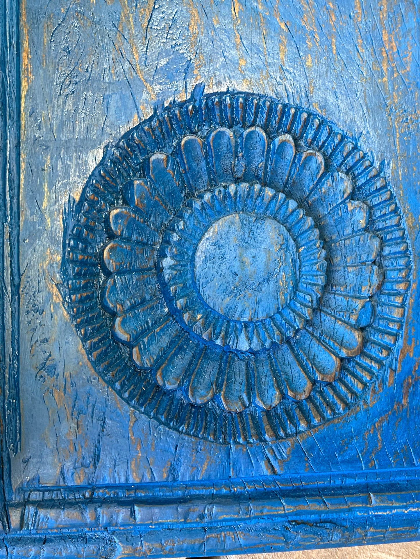 Wood Blue Wall Carved Shelf