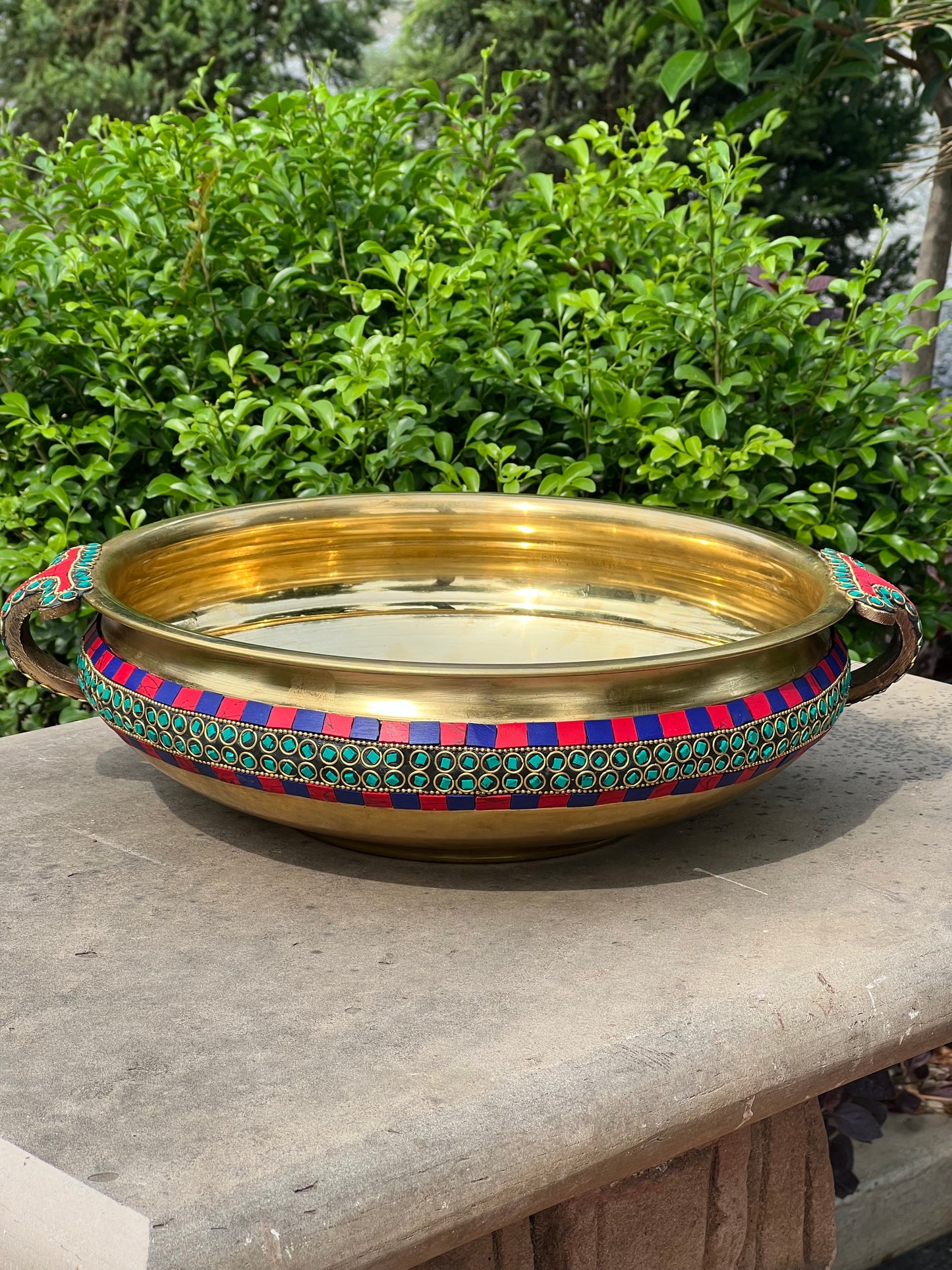 Brass Gold Urli With Stone 14”