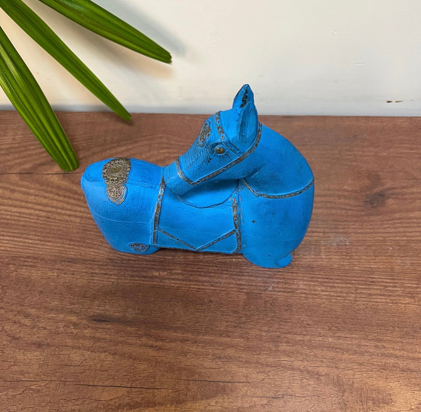 Wood Blue Sitting Horse