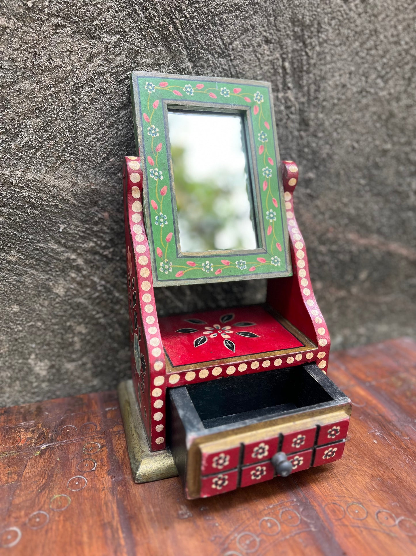 Hand Painted Dressing Mirror With Drawer
