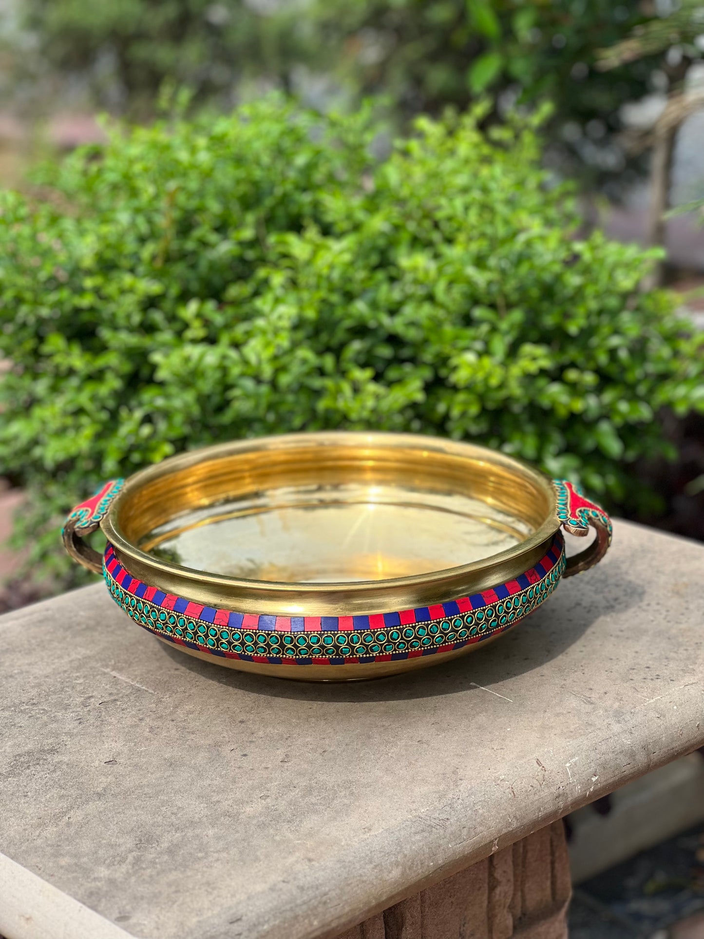 Brass Gold Urli With Stone 14”