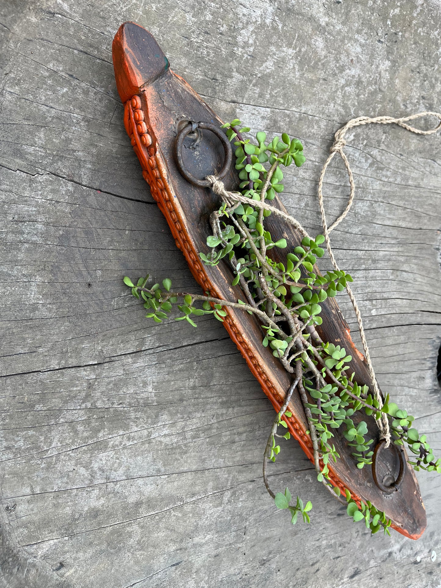 Wooden Boat Planter Terocotta work